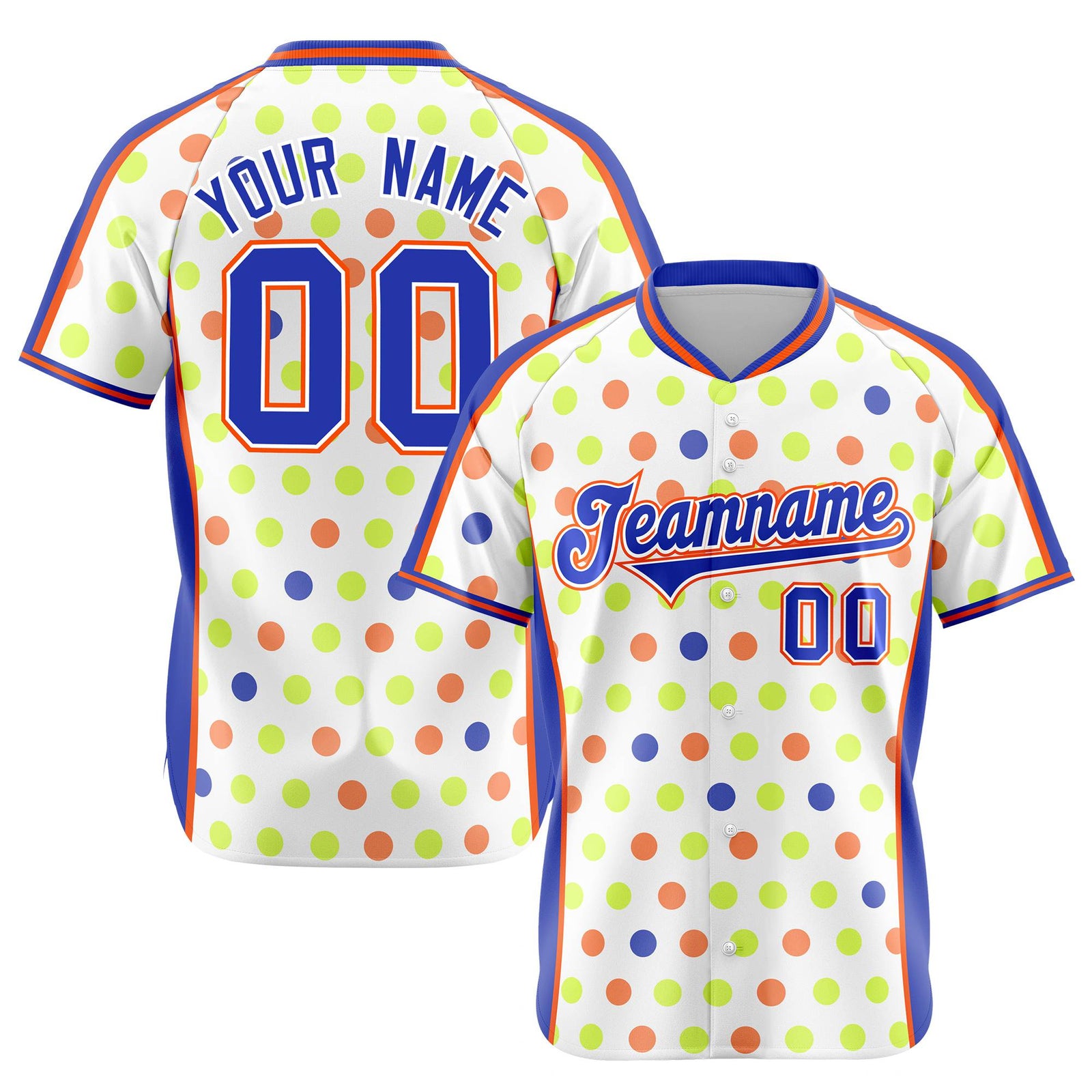 Custom White Royal Blue Orange Authentic Polka Dot Fashion Baseball Jersey