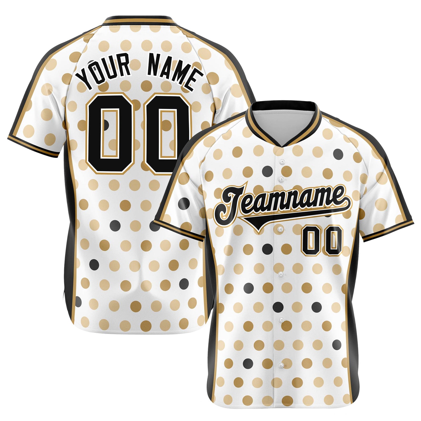 Custom White Black Old Gold Authentic Polka Dot Fashion Baseball Jersey