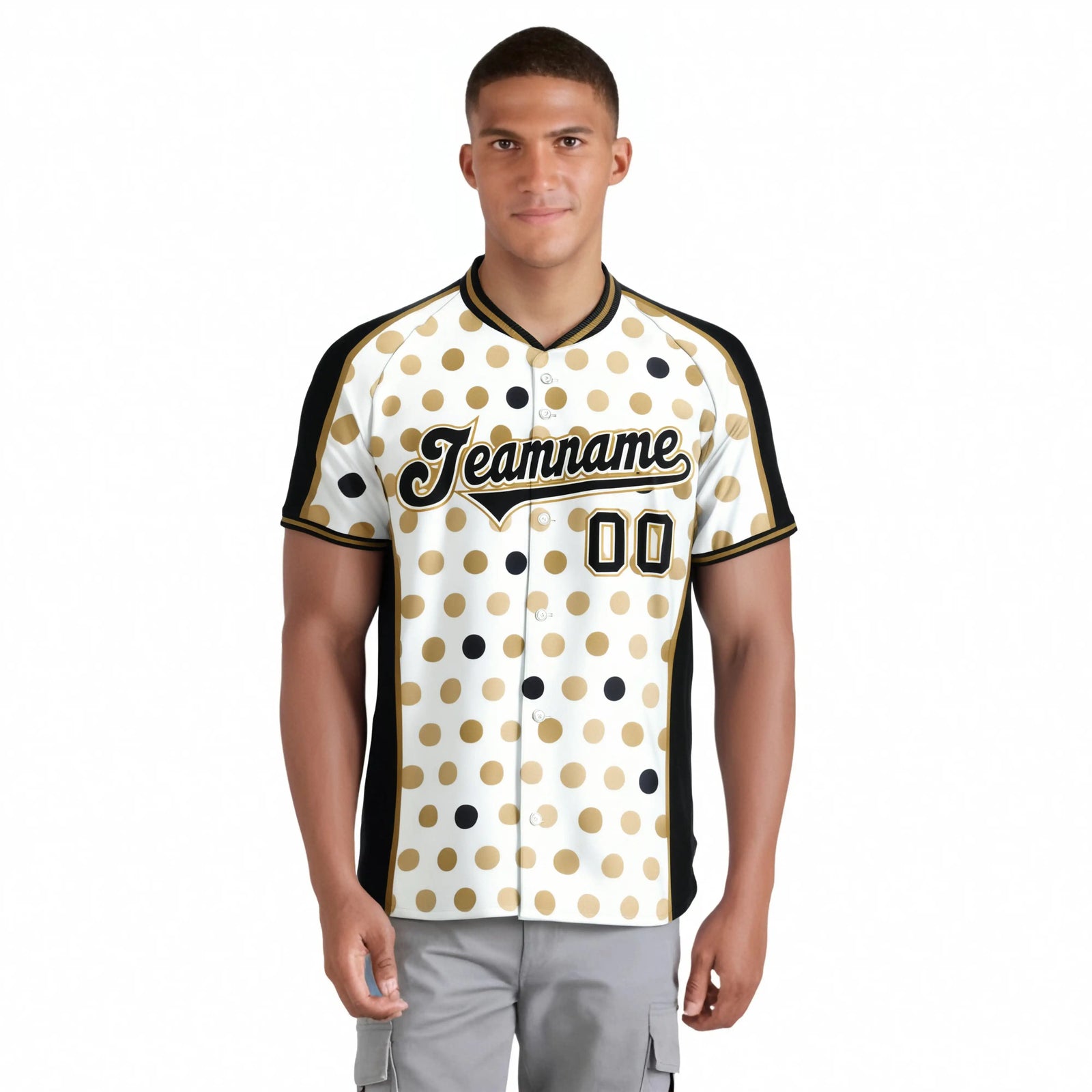 Custom White Black Old Gold Authentic Polka Dot Fashion Baseball Jersey