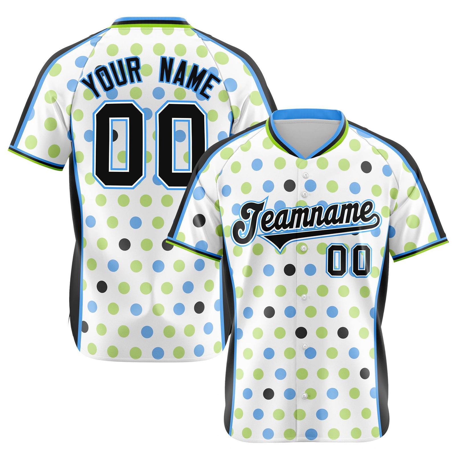 Custom White Black Powder Blue Authentic Polka Dot Fashion Baseball Jersey