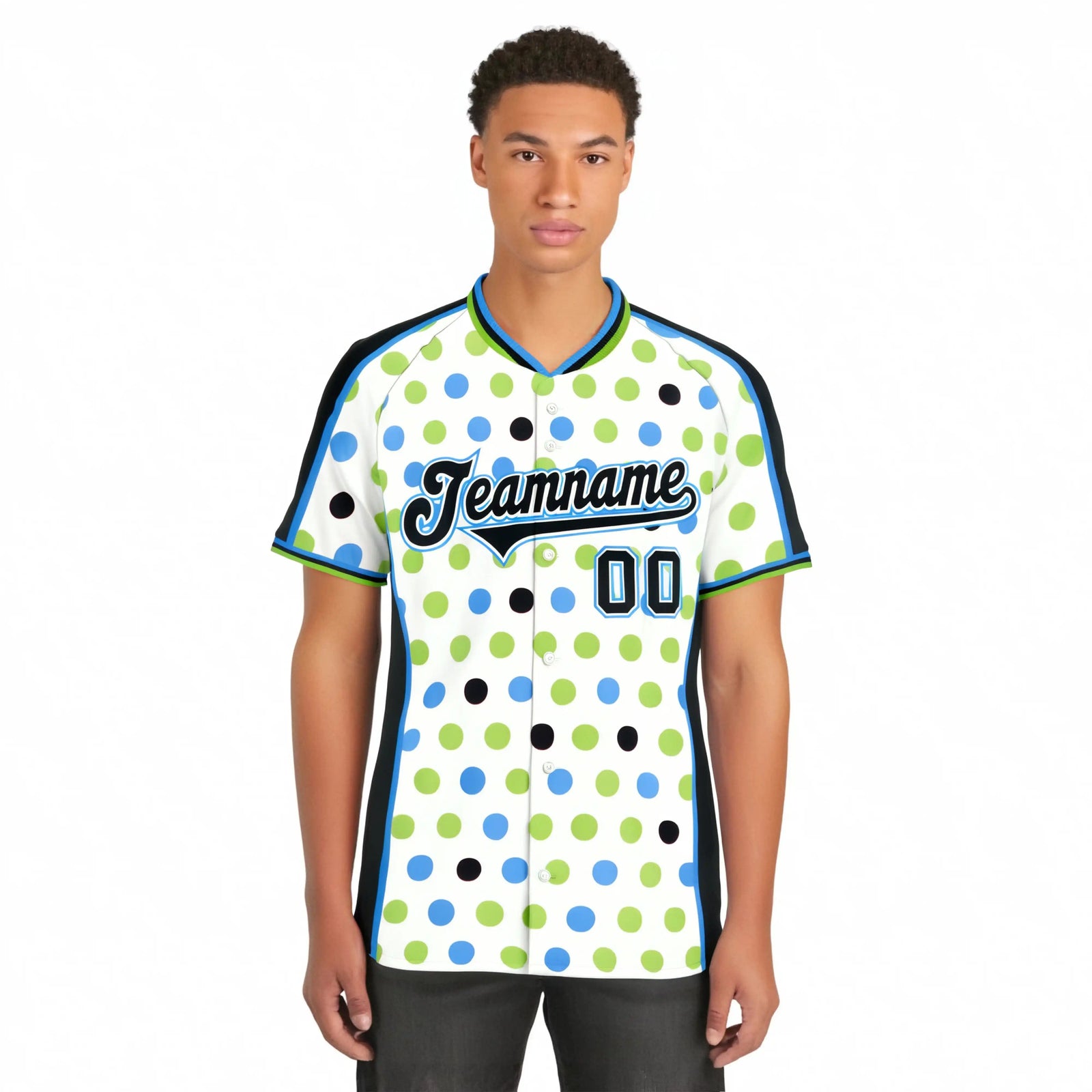 Custom White Black Powder Blue Authentic Polka Dot Fashion Baseball Jersey