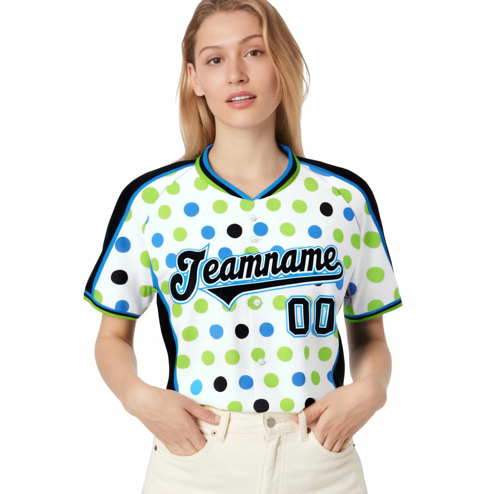 Custom White Black Powder Blue Authentic Polka Dot Fashion Baseball Jersey