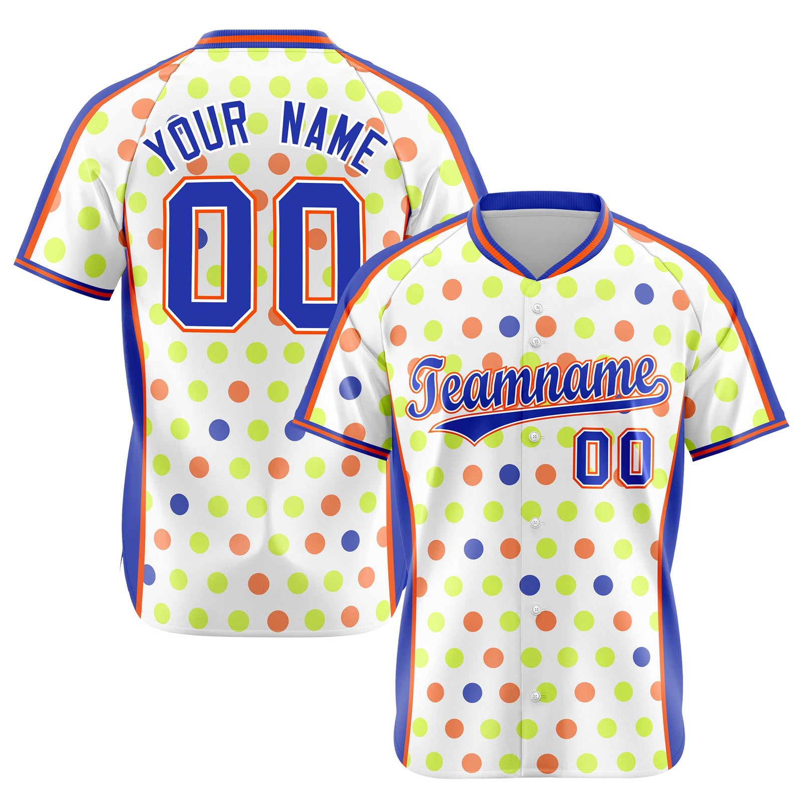 Custom White Royal Blue Orange Authentic Polka Dot Fashion Baseball Jersey