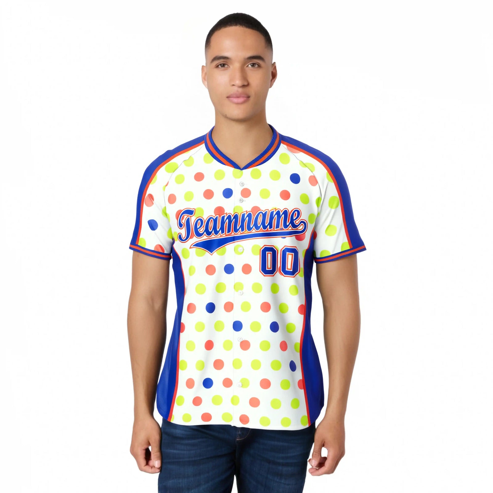 Custom White Royal Blue Orange Authentic Polka Dot Fashion Baseball Jersey