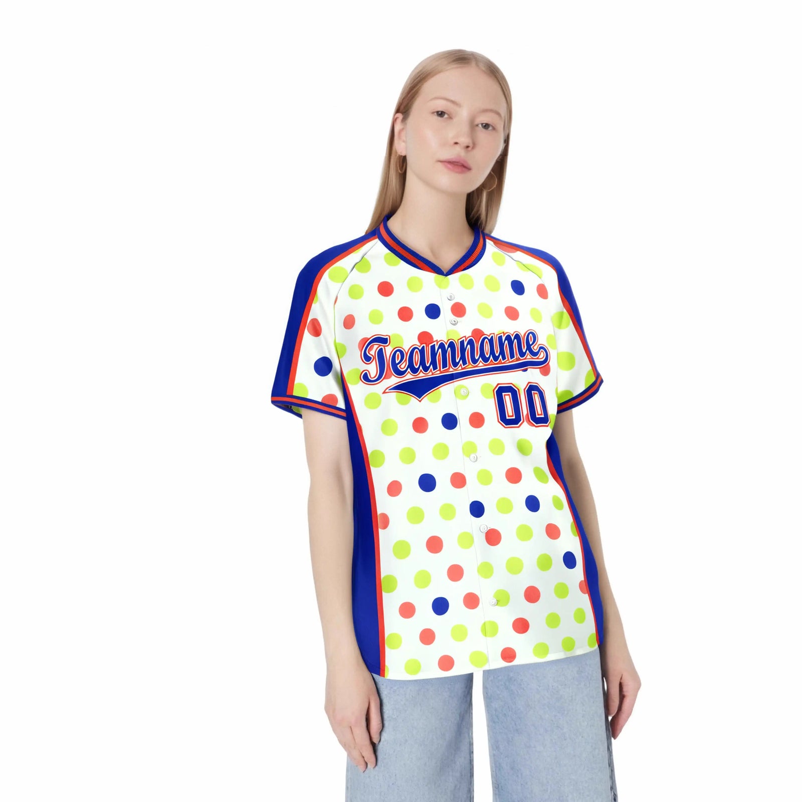 Custom White Royal Blue Orange Authentic Polka Dot Fashion Baseball Jersey