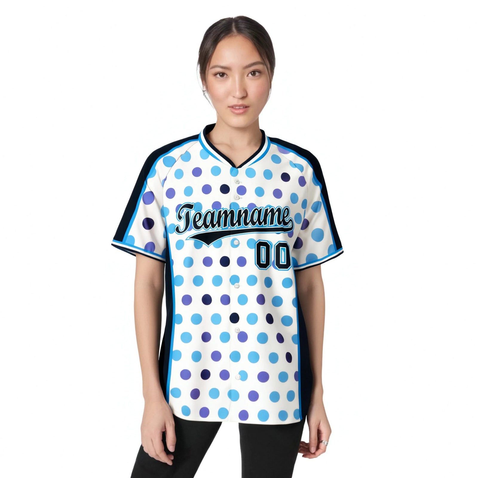 Custom White Navy Powder Blue Navy Authentic Polka Dot Fashion Baseball Jersey