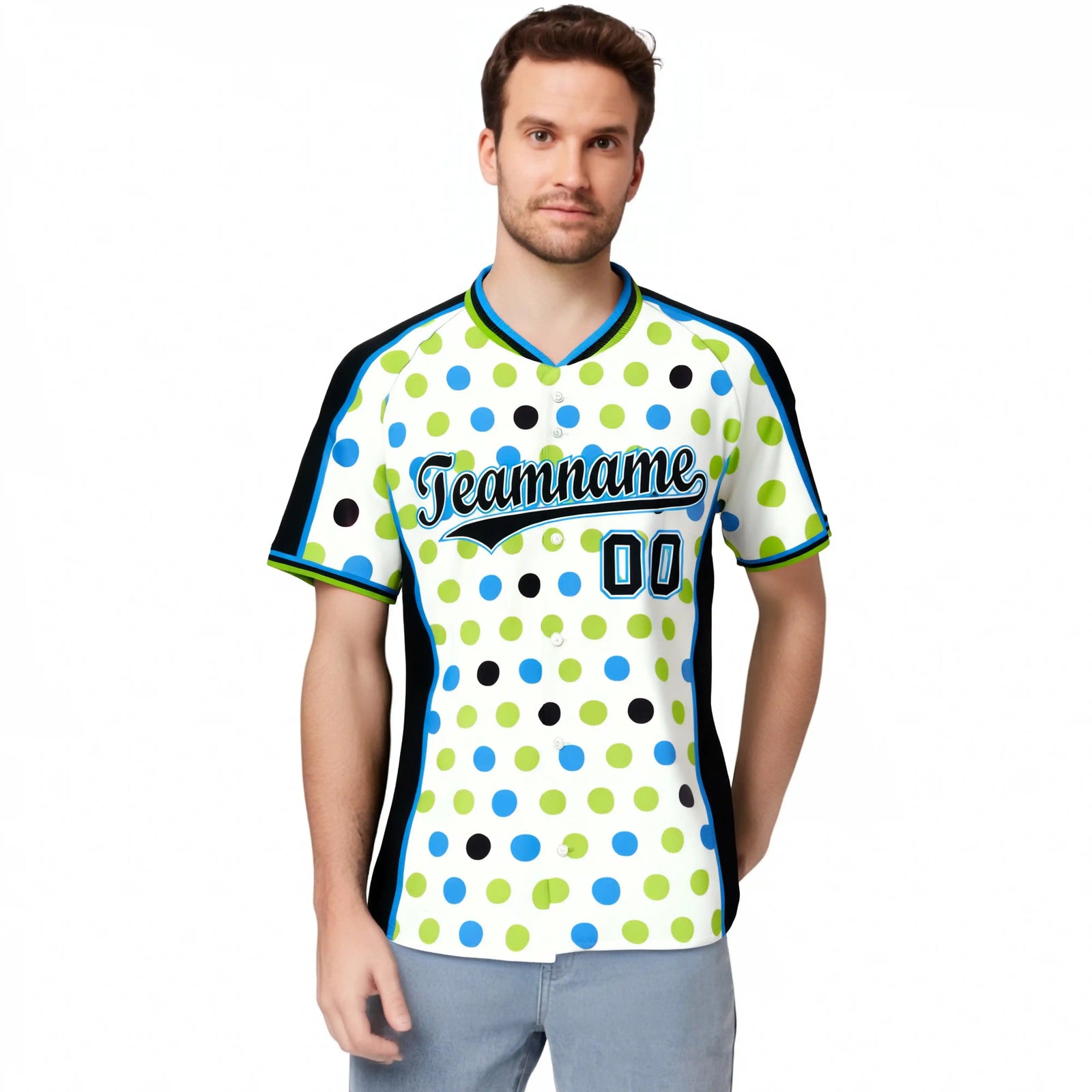 Custom White Black Powder Blue Authentic Polka Dot Fashion Baseball Jersey