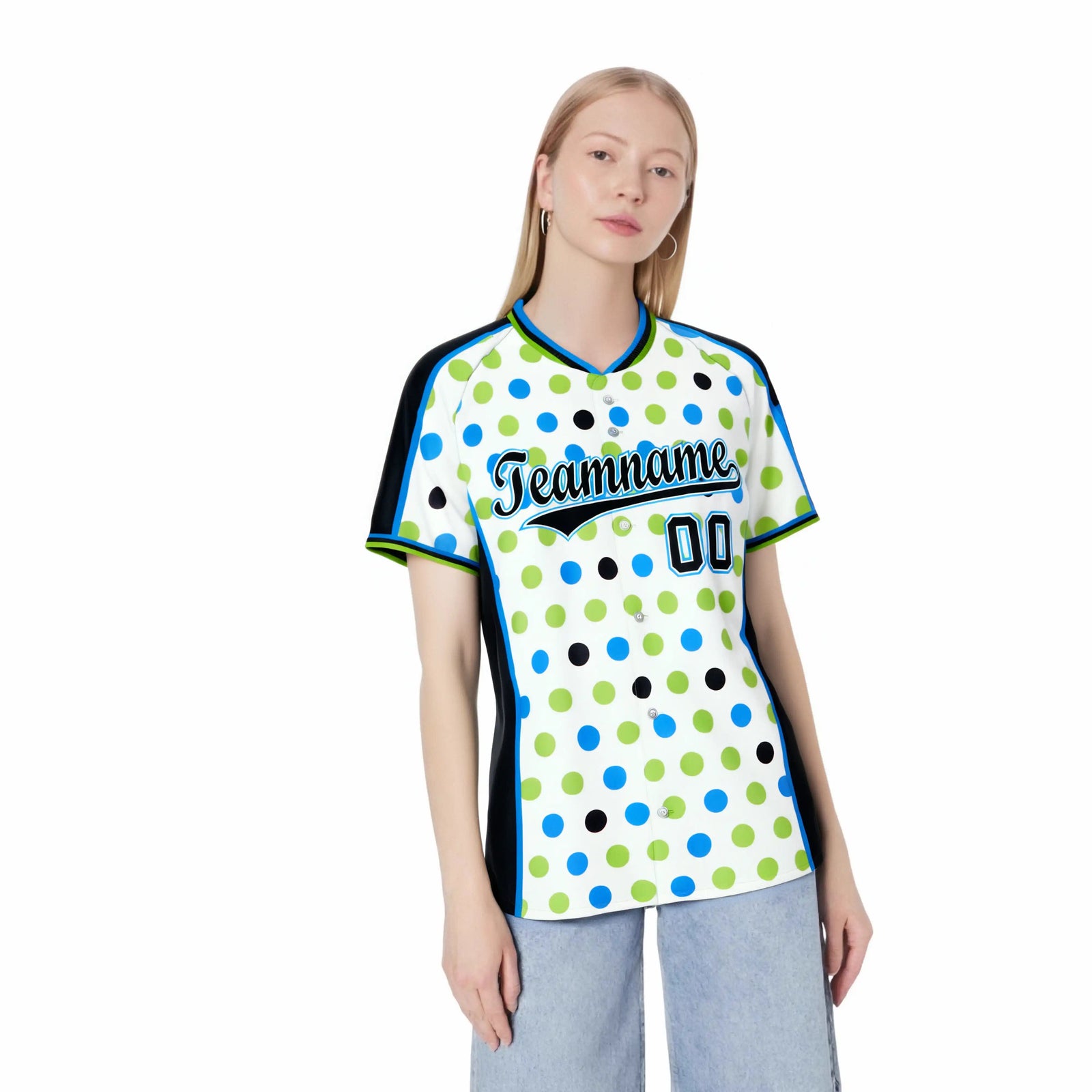Custom White Black Powder Blue Authentic Polka Dot Fashion Baseball Jersey