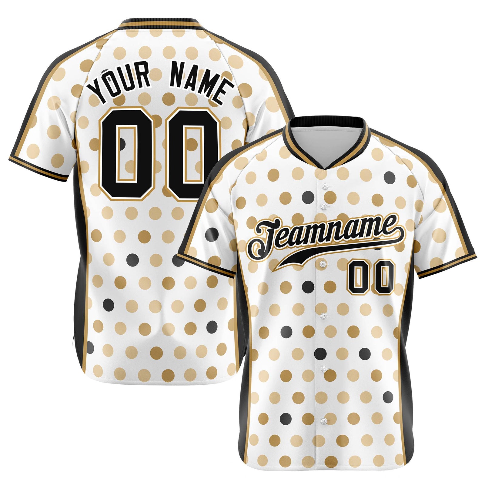 Custom White Black Old Gold Authentic Polka Dot Fashion Baseball Jersey