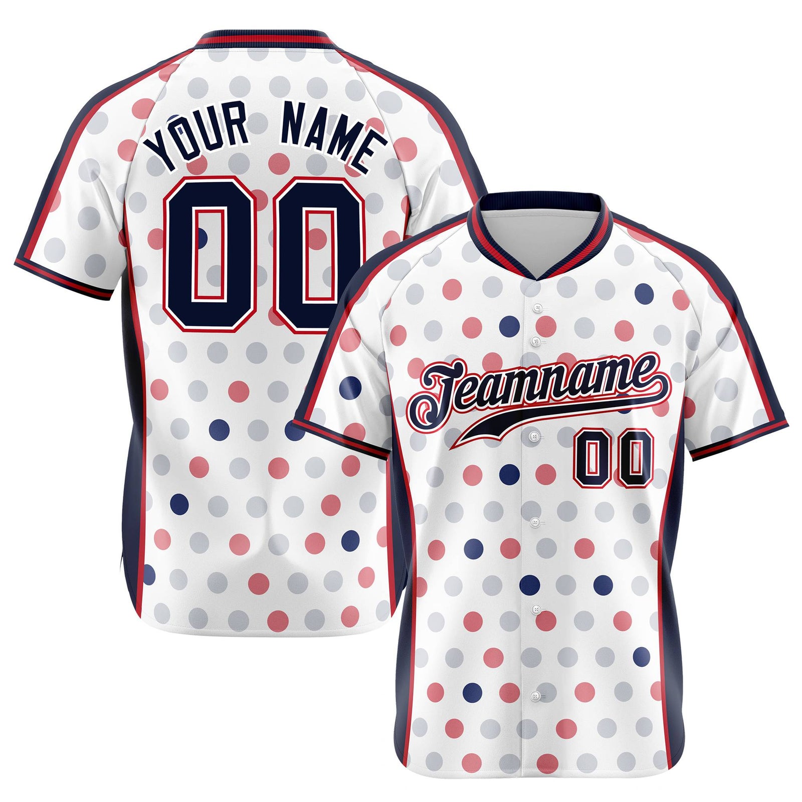 Custom White Navy Red Authentic Polka Dot Fashion Baseball Jersey