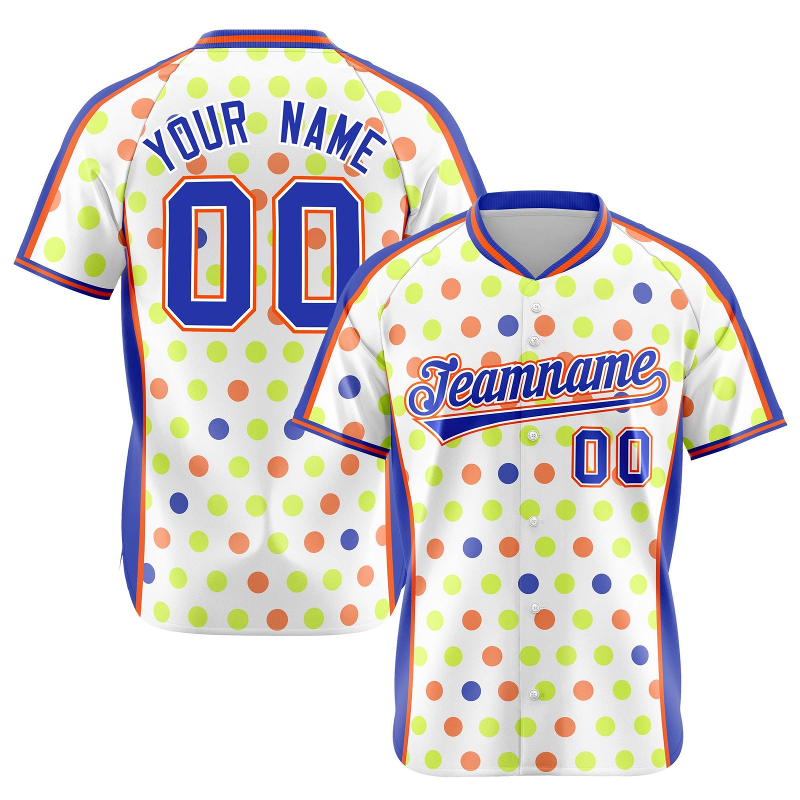 Custom White Royal Blue Orange Authentic Polka Dot Fashion Baseball Jersey