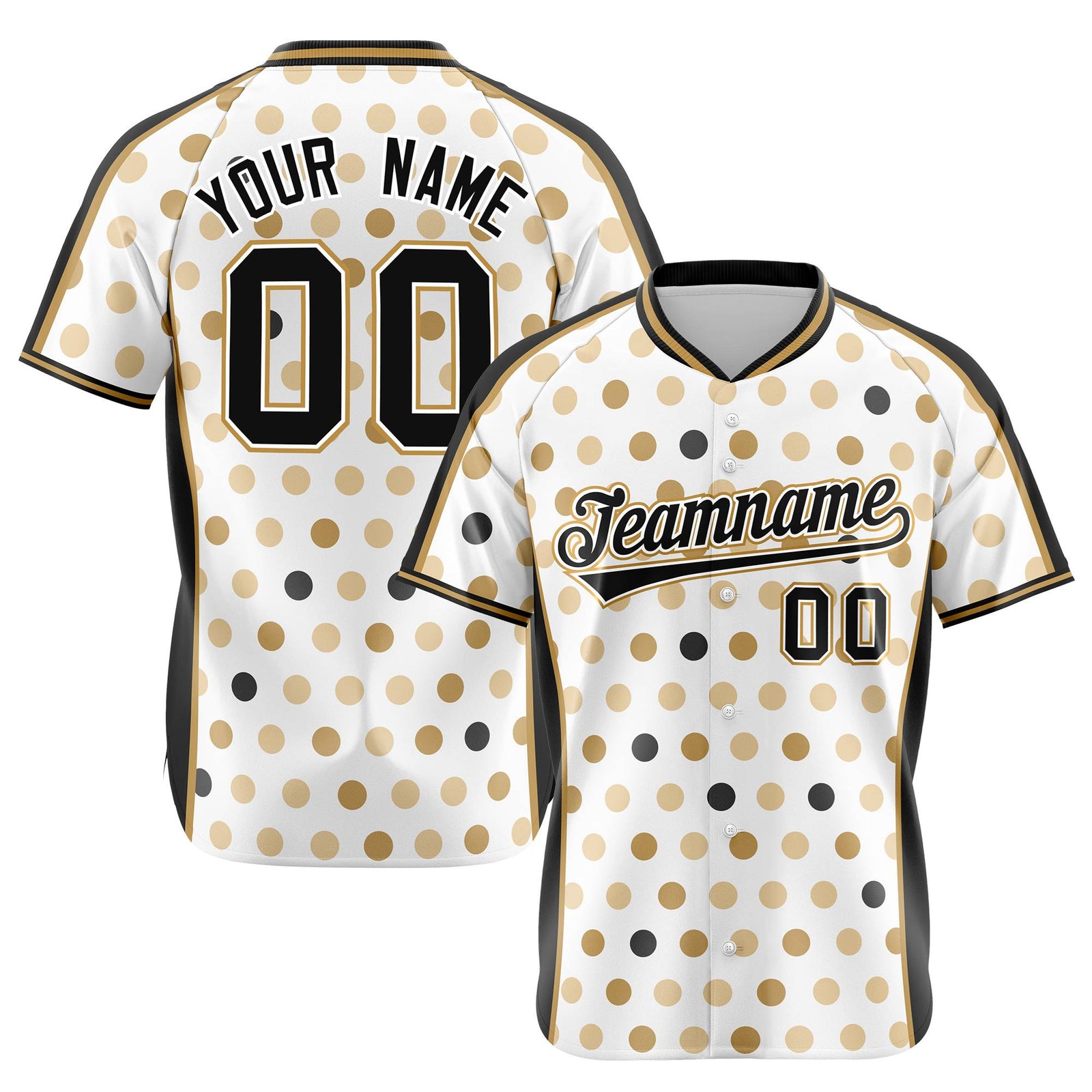 Custom White Black Old Gold Authentic Polka Dot Fashion Baseball Jersey