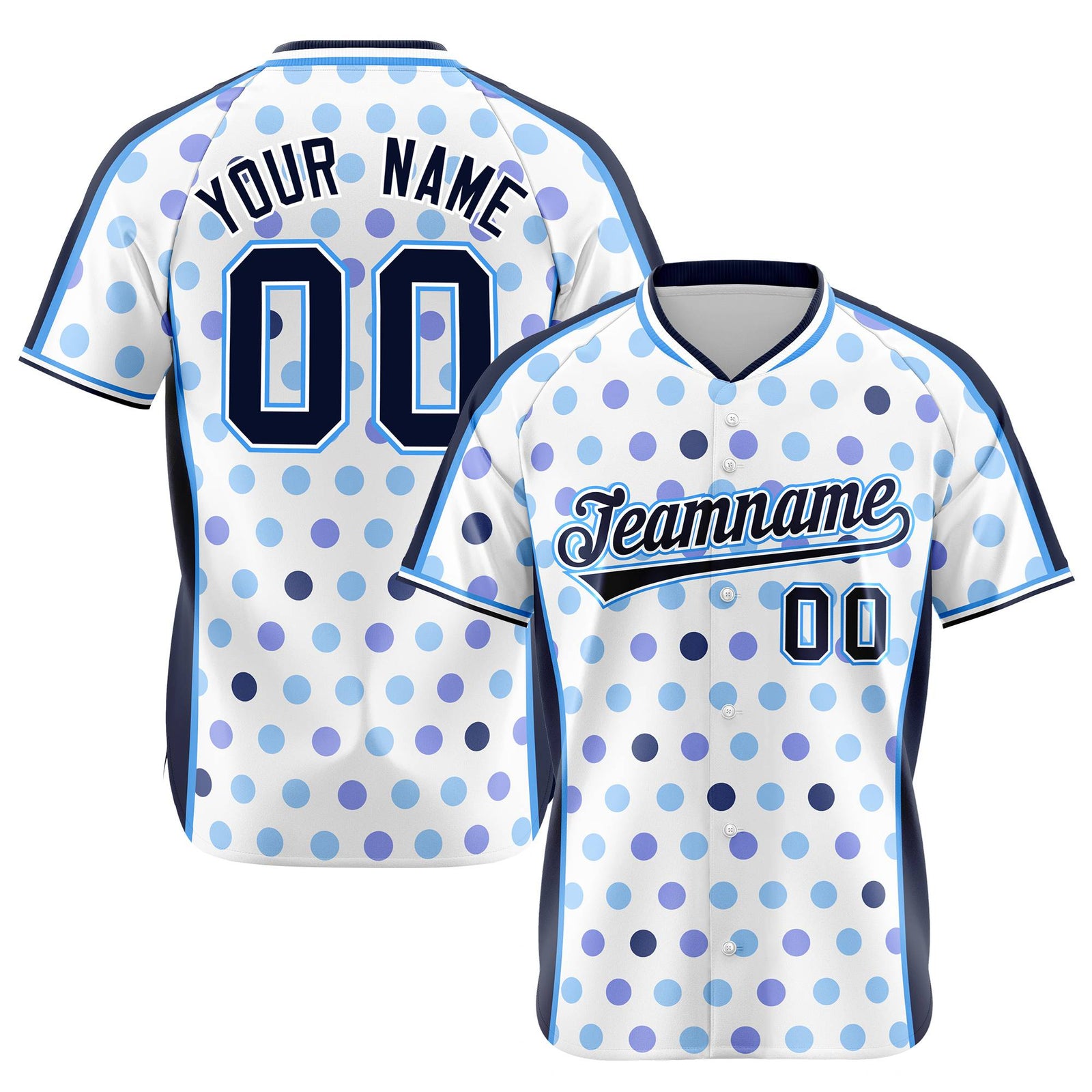Custom White Navy Powder Blue Navy Authentic Polka Dot Fashion Baseball Jersey