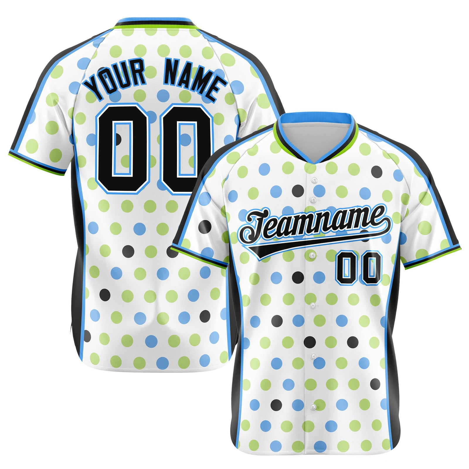 Custom White Black Powder Blue Authentic Polka Dot Fashion Baseball Jersey