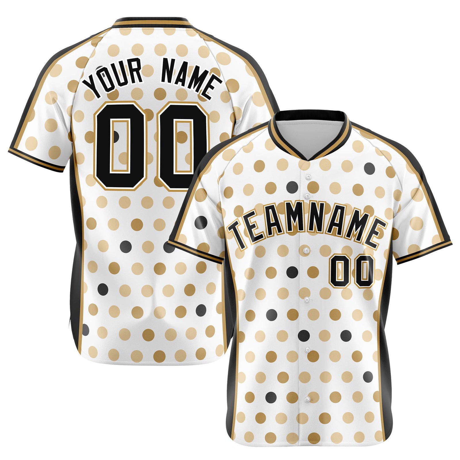 Custom White Black Old Gold Authentic Polka Dot Fashion Baseball Jersey