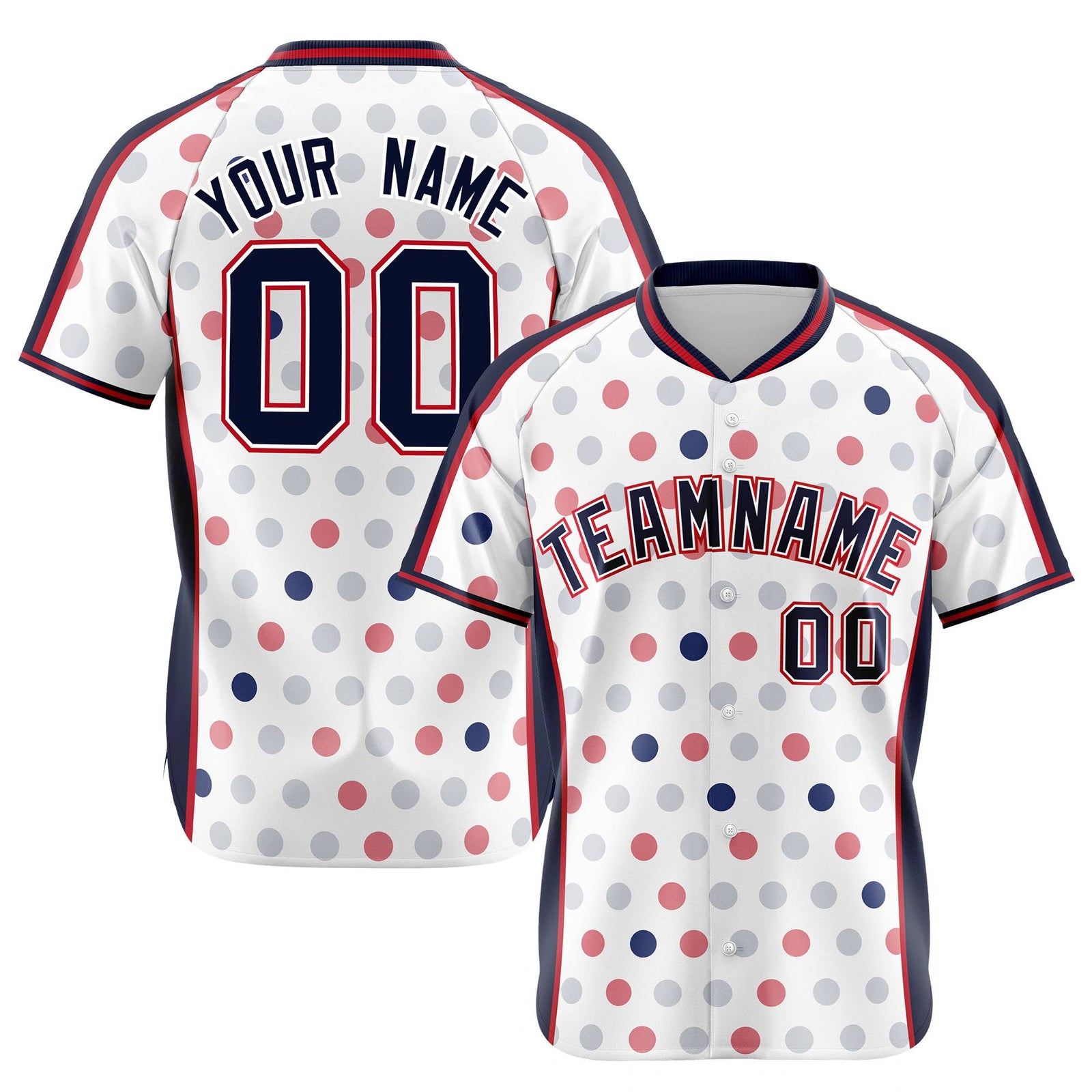 Custom White Navy Red Authentic Polka Dot Fashion Baseball Jersey
