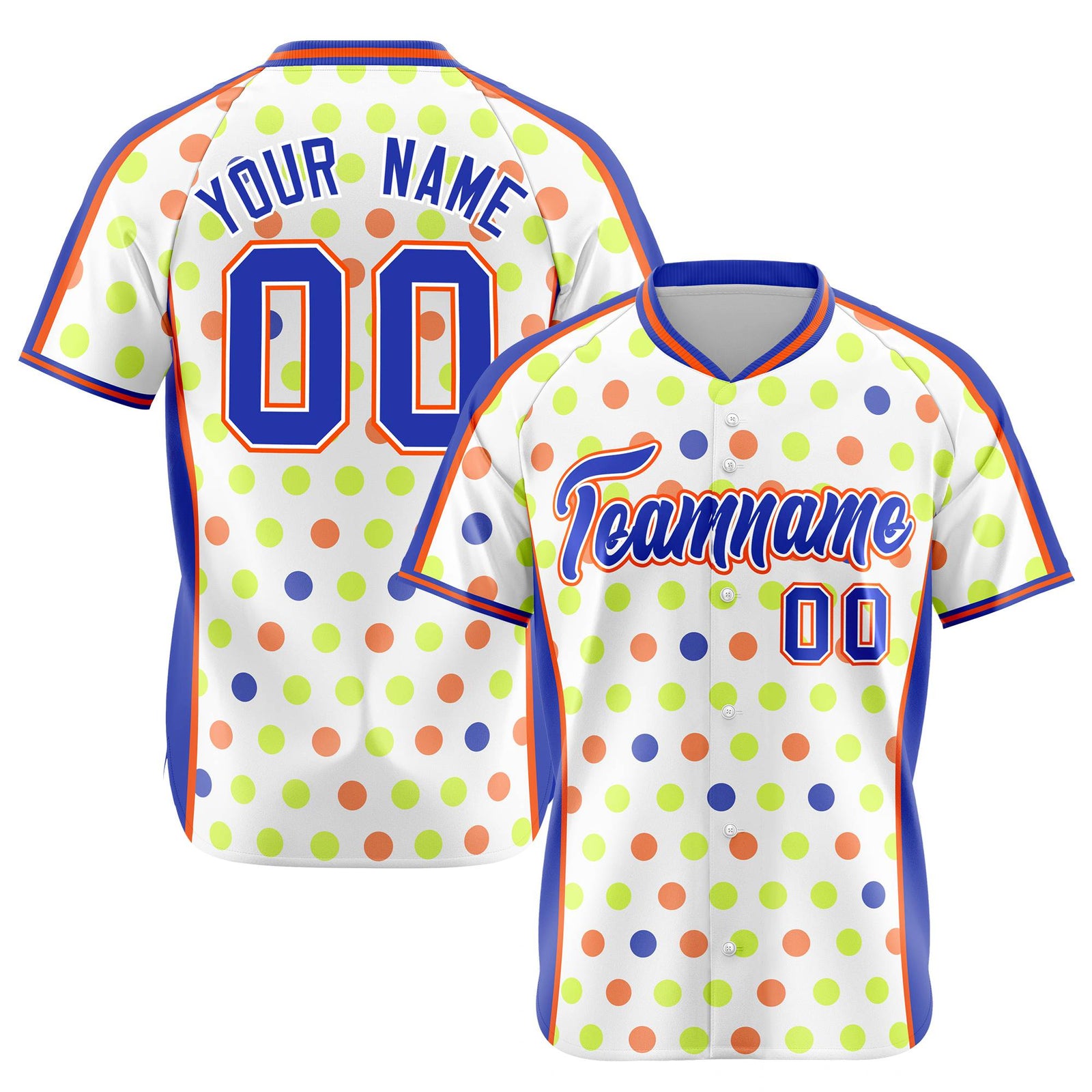 Custom White Royal Blue Orange Authentic Polka Dot Fashion Baseball Jersey