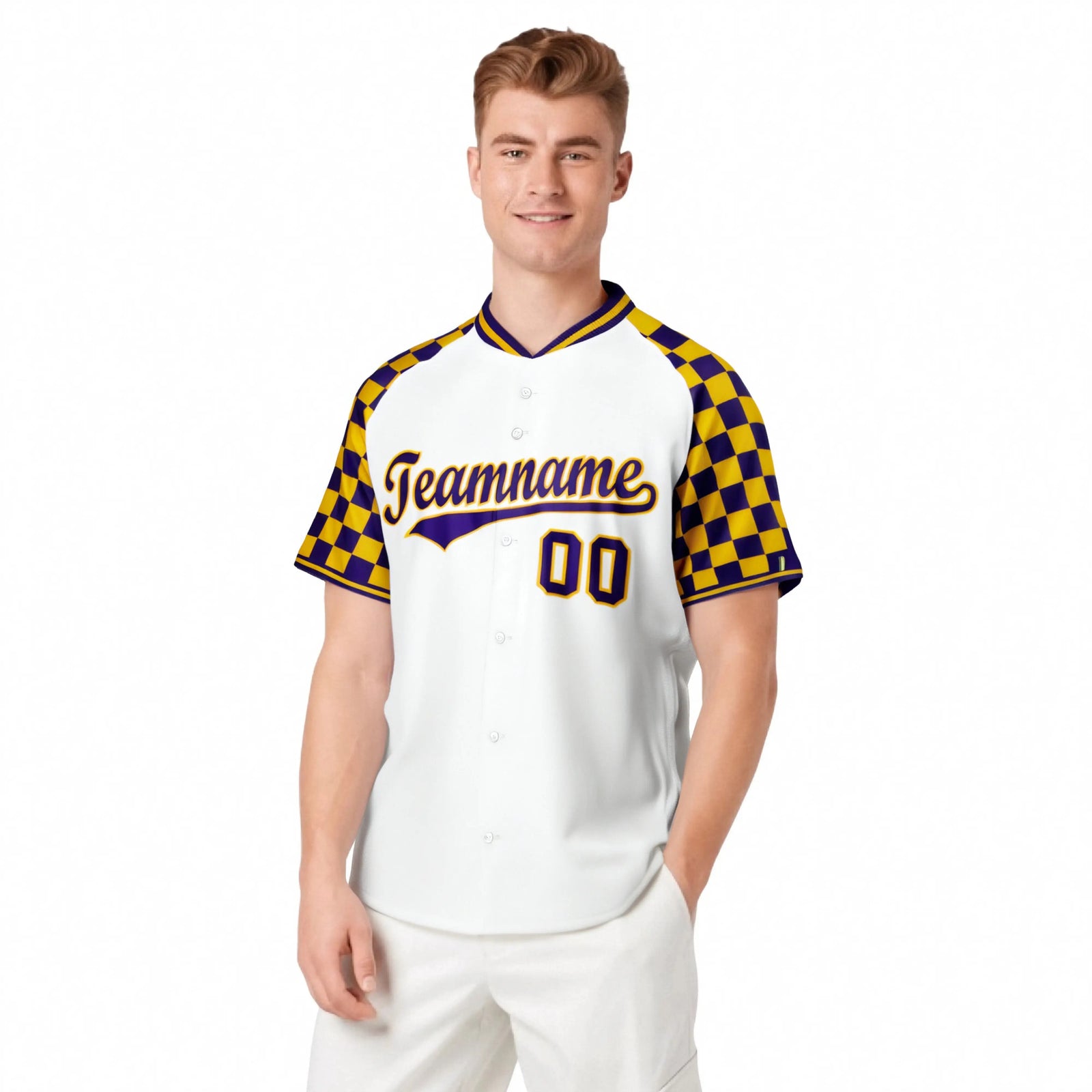 Custom Gray Navy-Red Authentic Plaid Sleeve Baseball Jersey