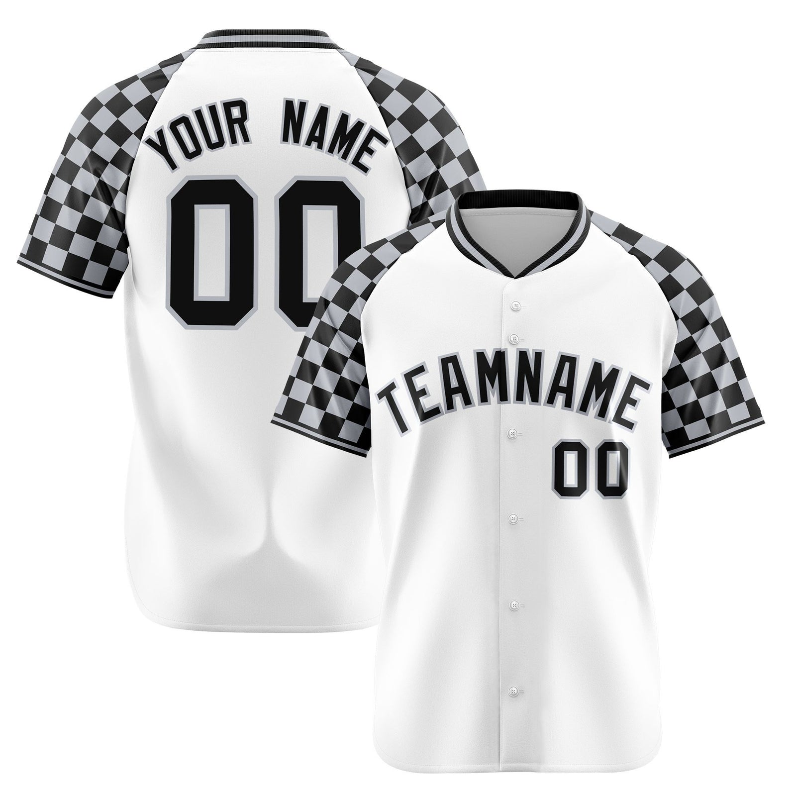 Custom White Gray-Black Authentic Plaid sleeve Baseball Jersey