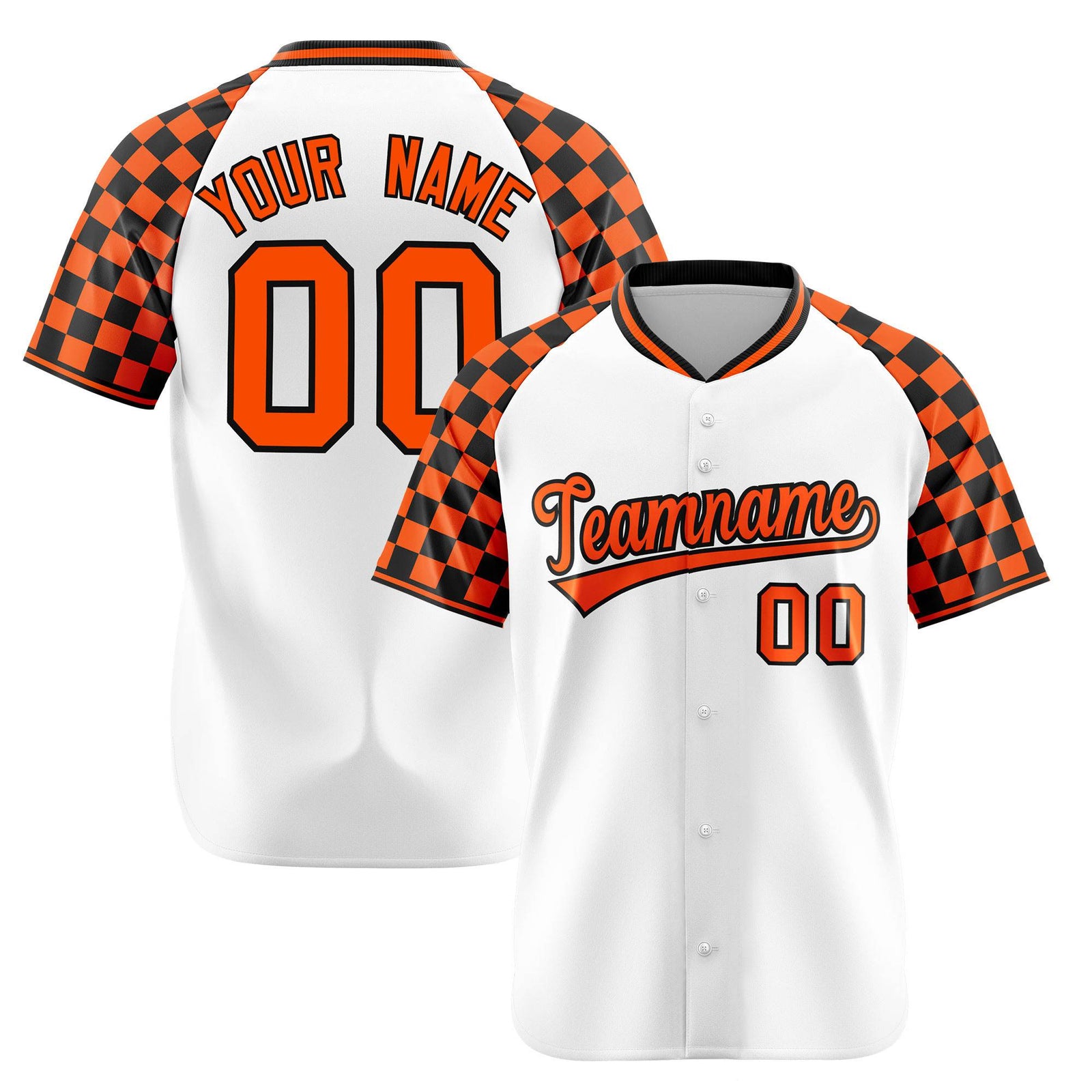 Custom White Orange-Black Authentic Plaid sleeve Baseball Jersey