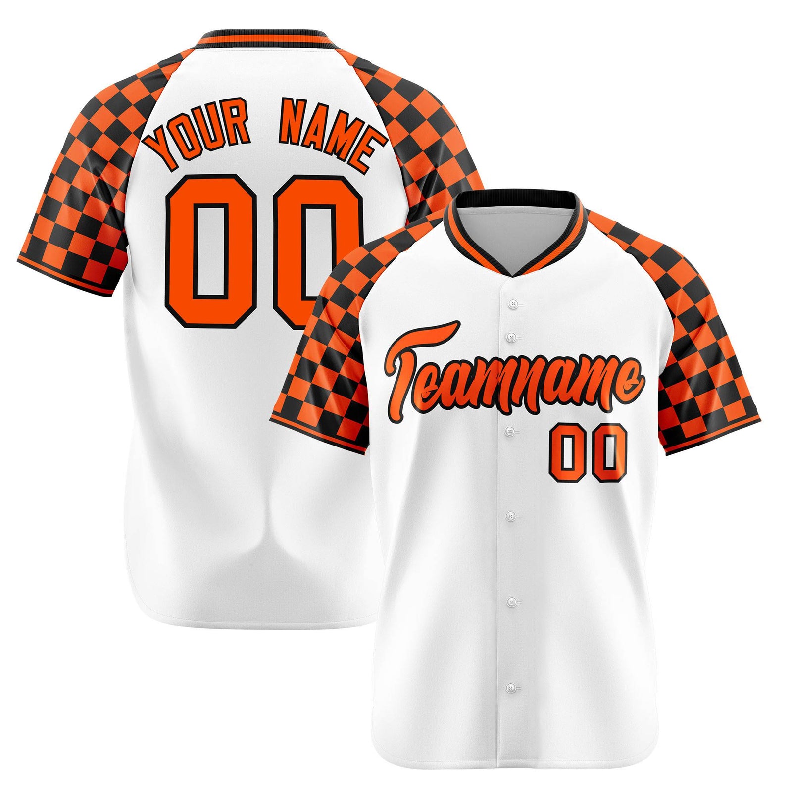 Custom White Orange-Black Authentic Plaid sleeve Baseball Jersey