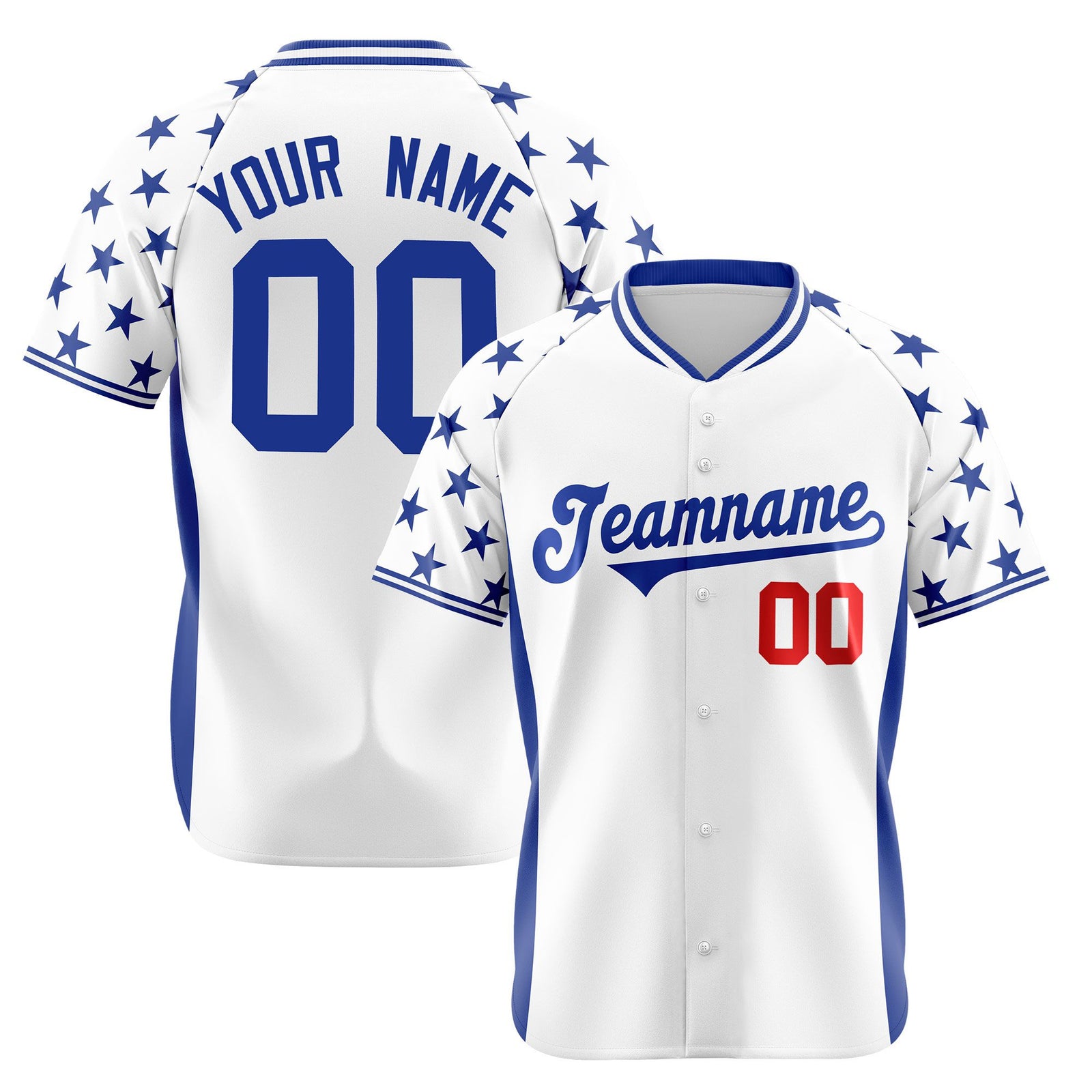 Custom White Royal Blue Gradient Side Personalized Star Pattern Authentic Baseball Jersey