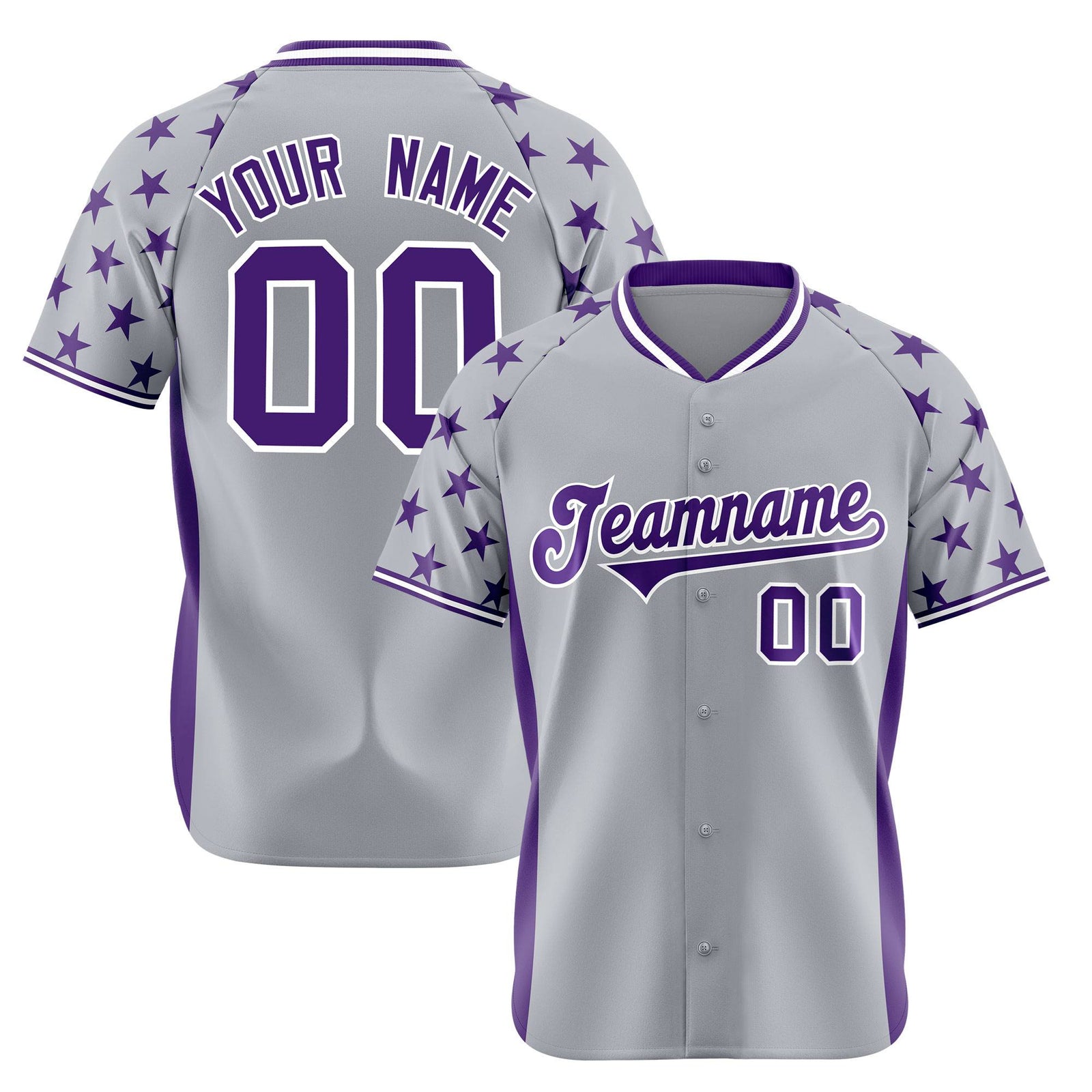 Custom Gray Purple Gradient Side Personalized Star Pattern Authentic Baseball Jersey