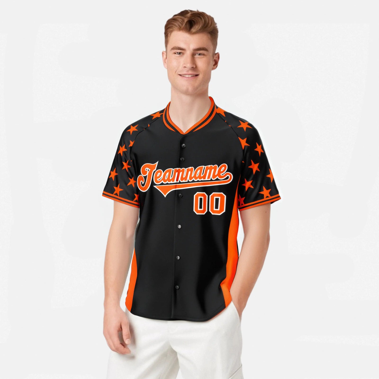 Custom Black Orange Gradient Side Personalized Star Pattern Authentic Baseball Jersey