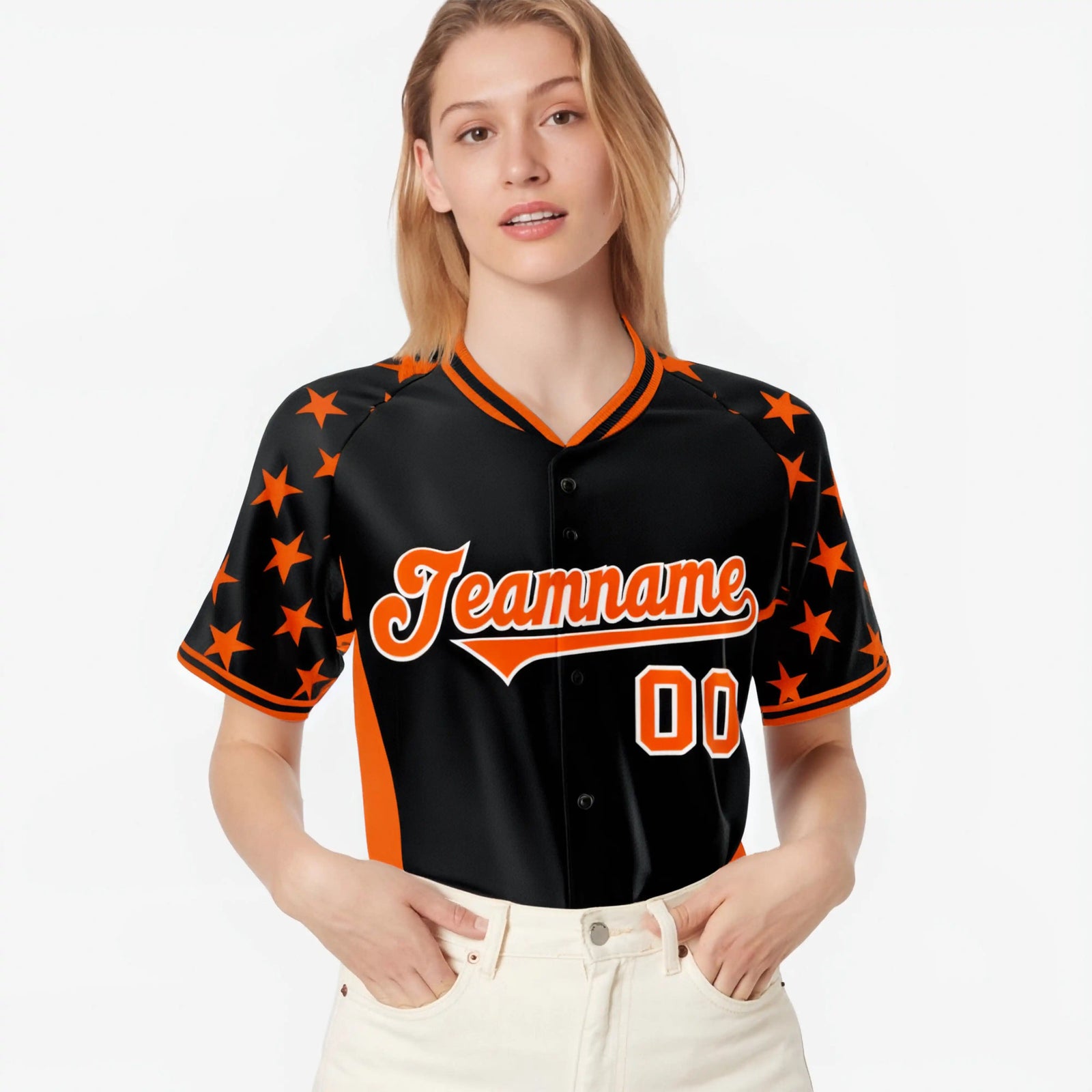 Custom Black Orange Gradient Side Personalized Star Pattern Authentic Baseball Jersey