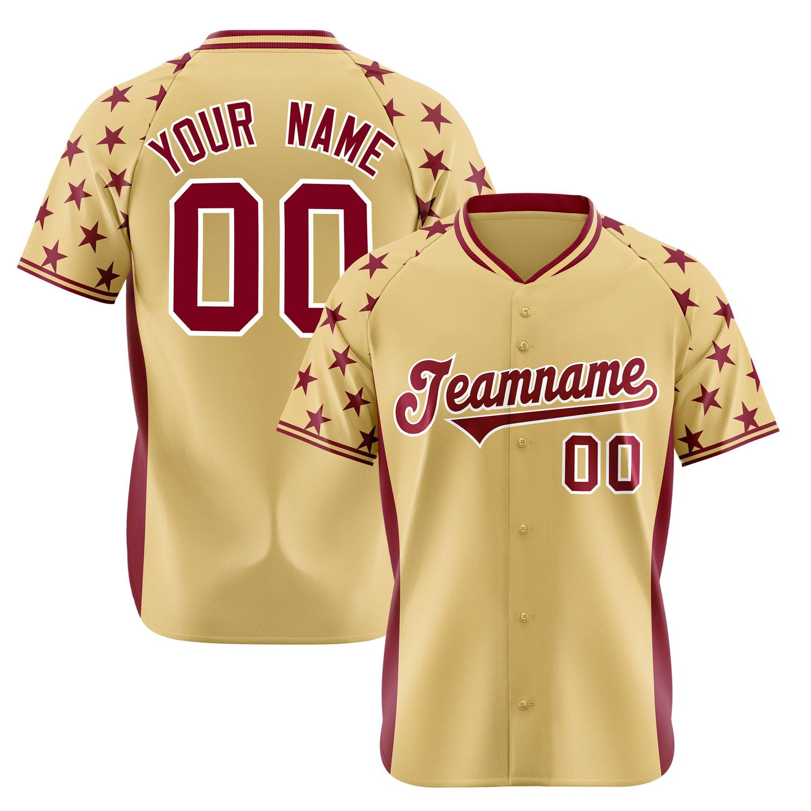 Custom Khaki Crimson Gradient Side Personalized Star Pattern Authentic Baseball Jersey