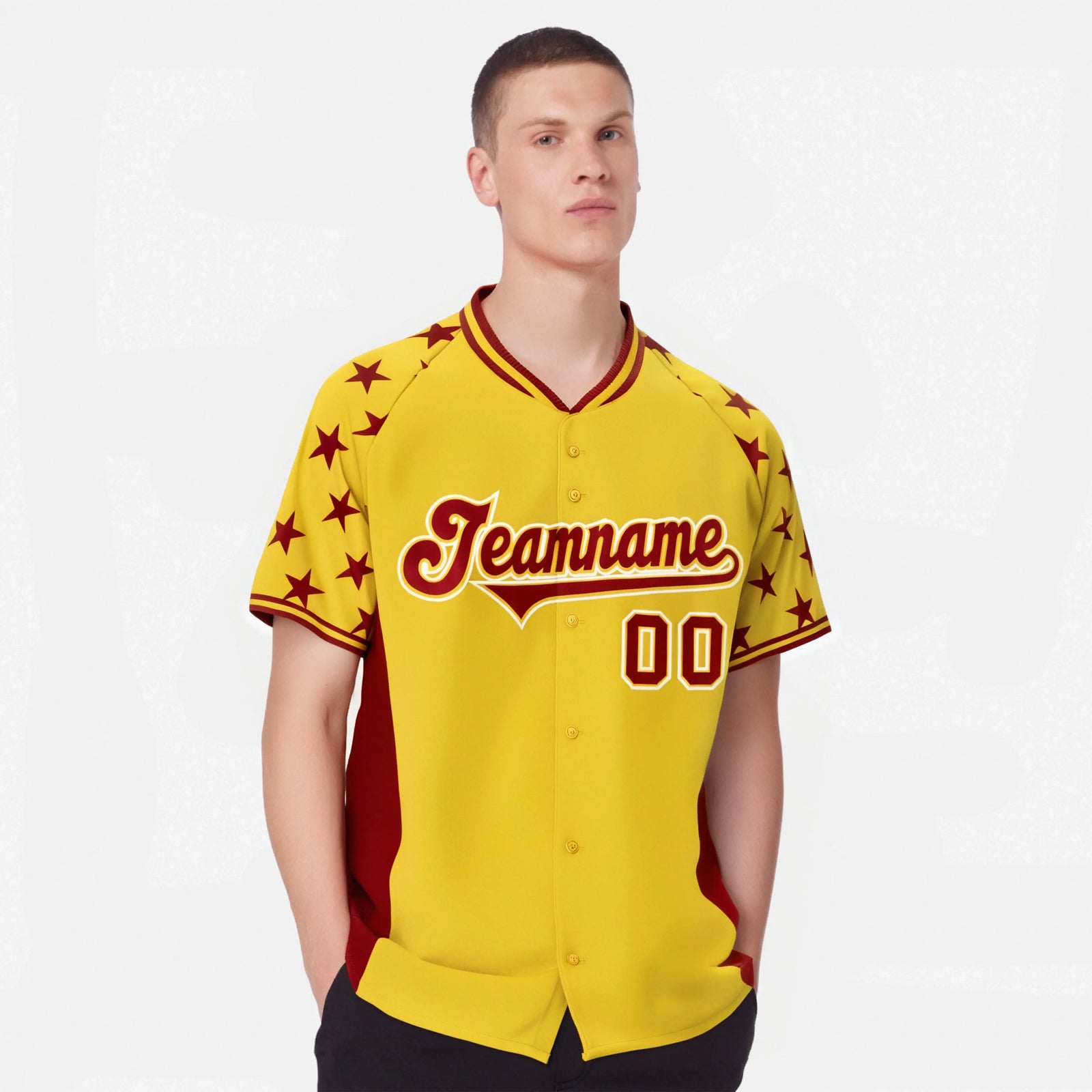 Custom Gold Red Gradient Side Personalized Star Pattern Authentic Baseball Jersey