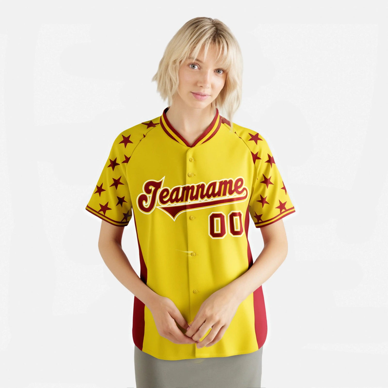 Custom Gold Red Gradient Side Personalized Star Pattern Authentic Baseball Jersey