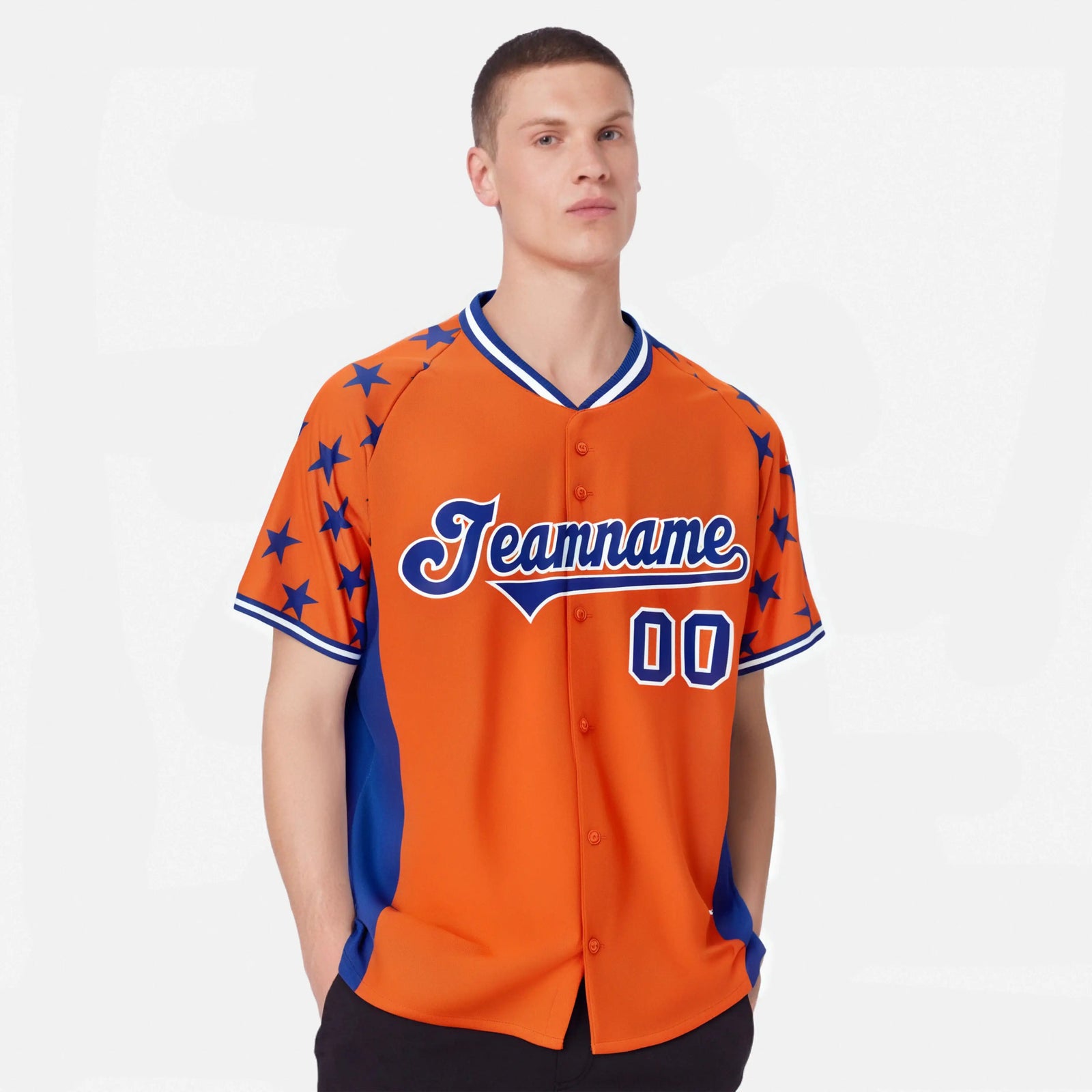 Custom Orange Royal Blue Gradient Side Personalized Star Pattern Authentic Baseball Jersey