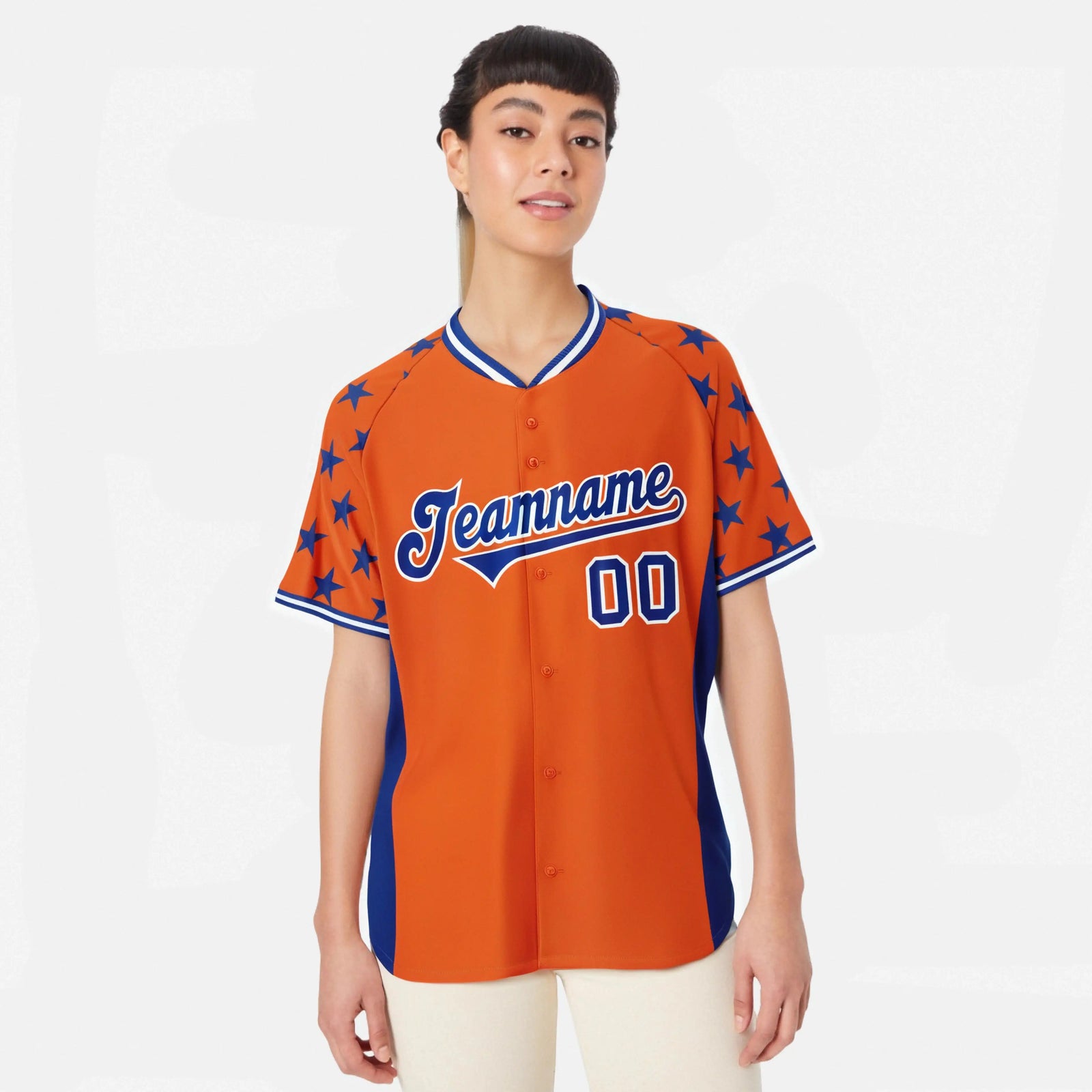 Custom Orange Royal Blue Gradient Side Personalized Star Pattern Authentic Baseball Jersey