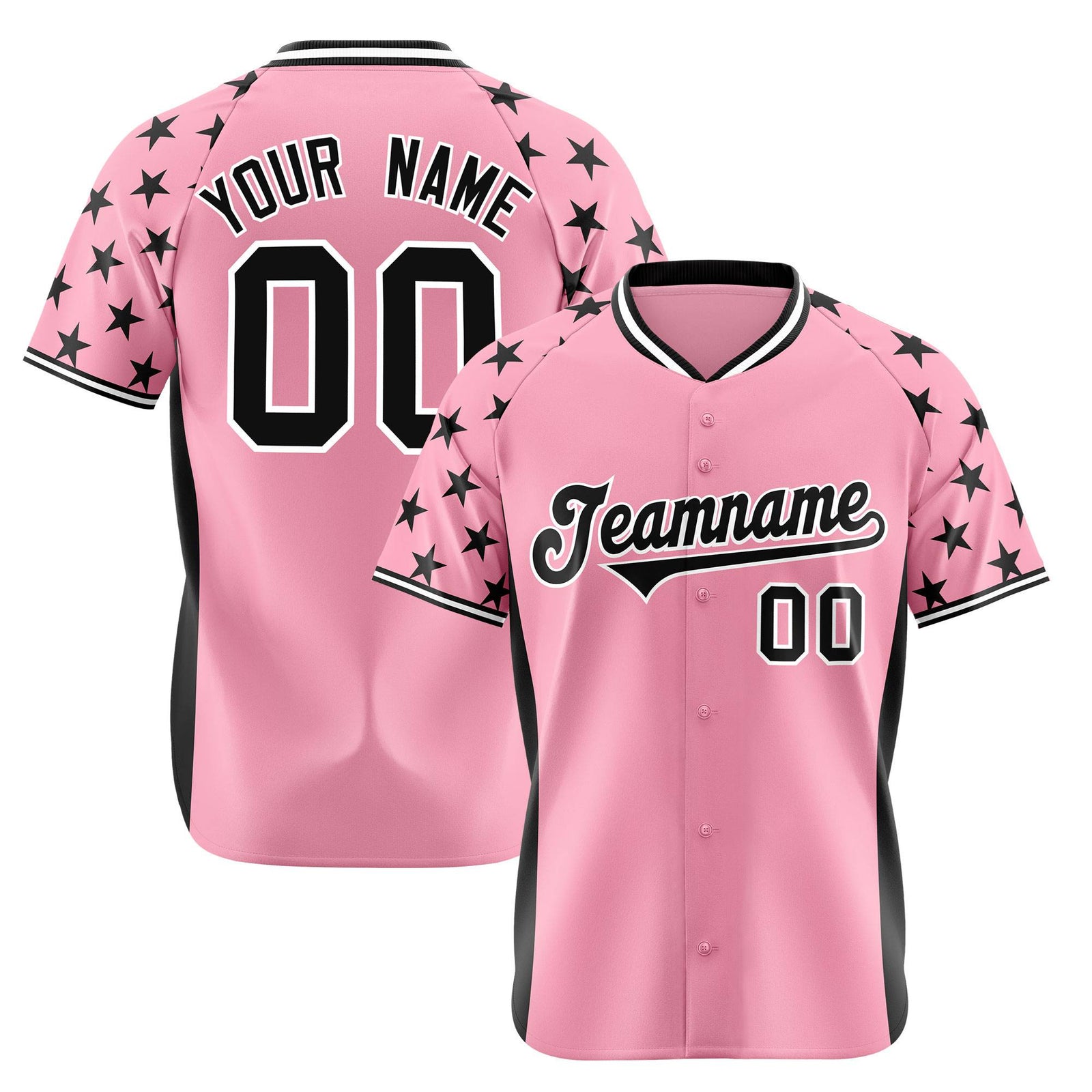Custom Light Pink Black Gradient Side Personalized Star Pattern Authentic Baseball Jersey