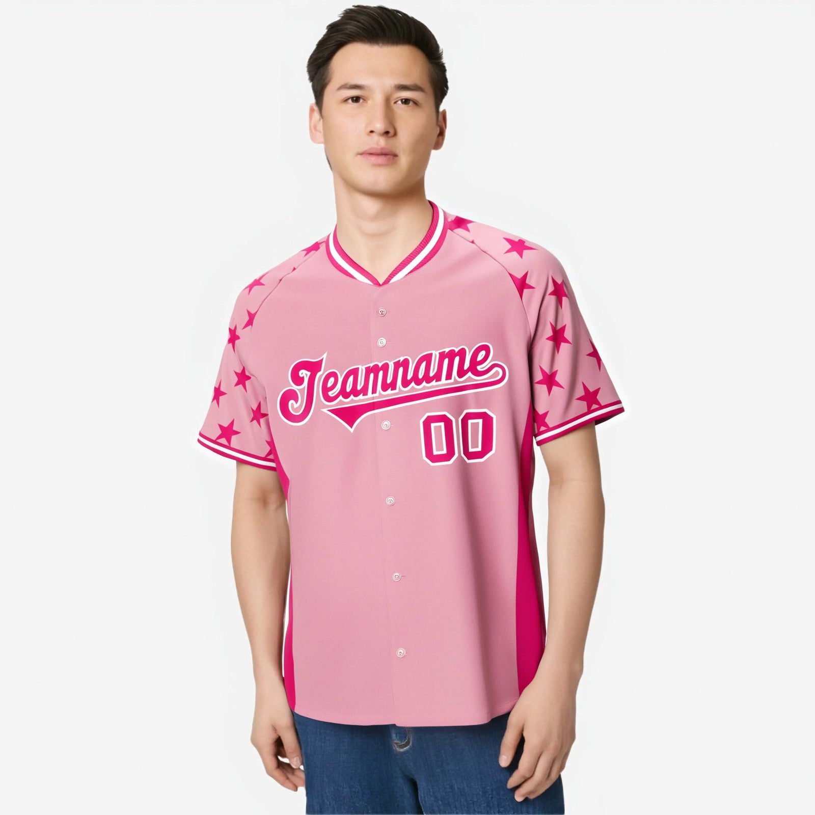 Custom Light Pink Pink Gradient Side Personalized Star Pattern Authentic Baseball Jersey
