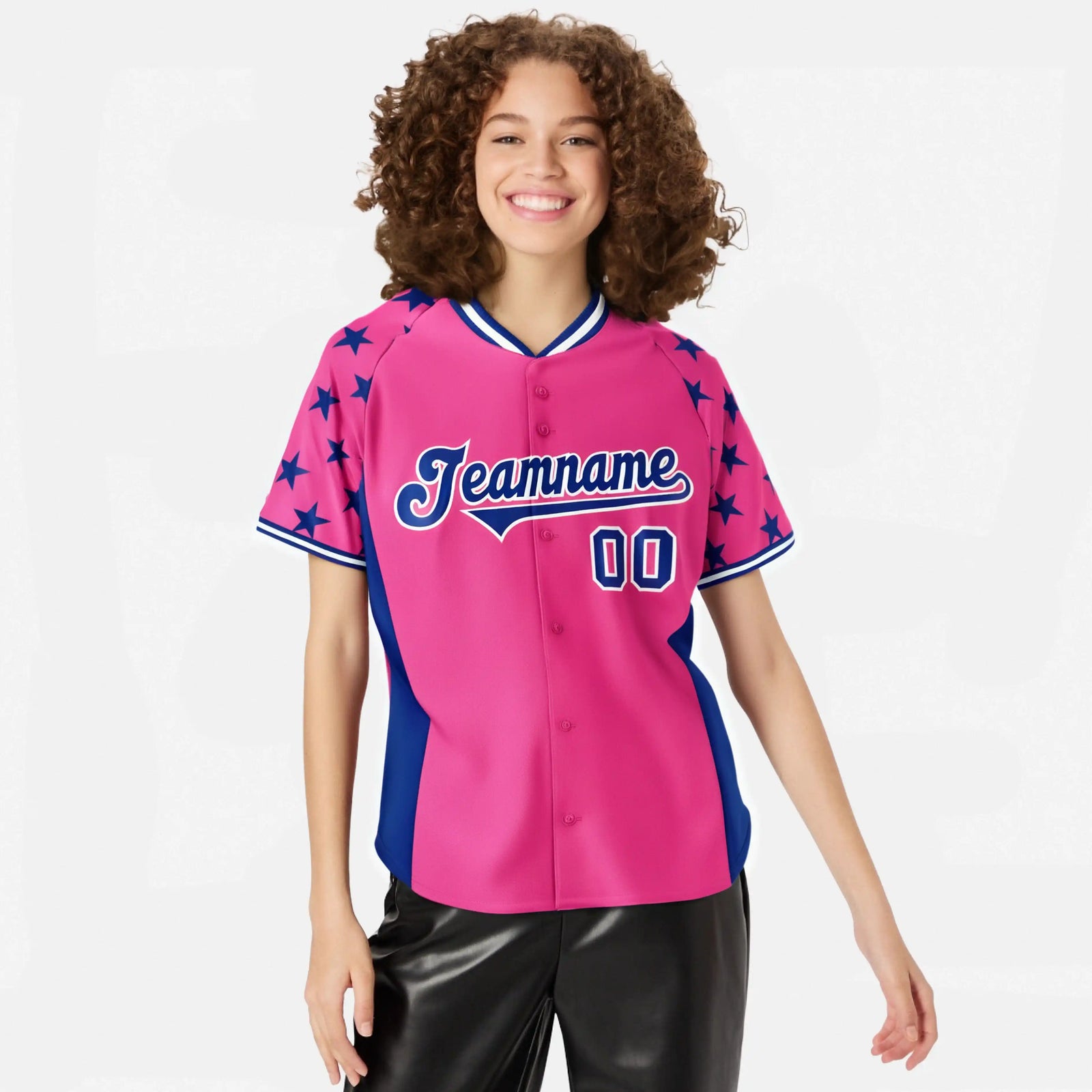 Custom Pink Royal Blue Gradient Side Personalized Star Pattern Authentic Baseball Jersey
