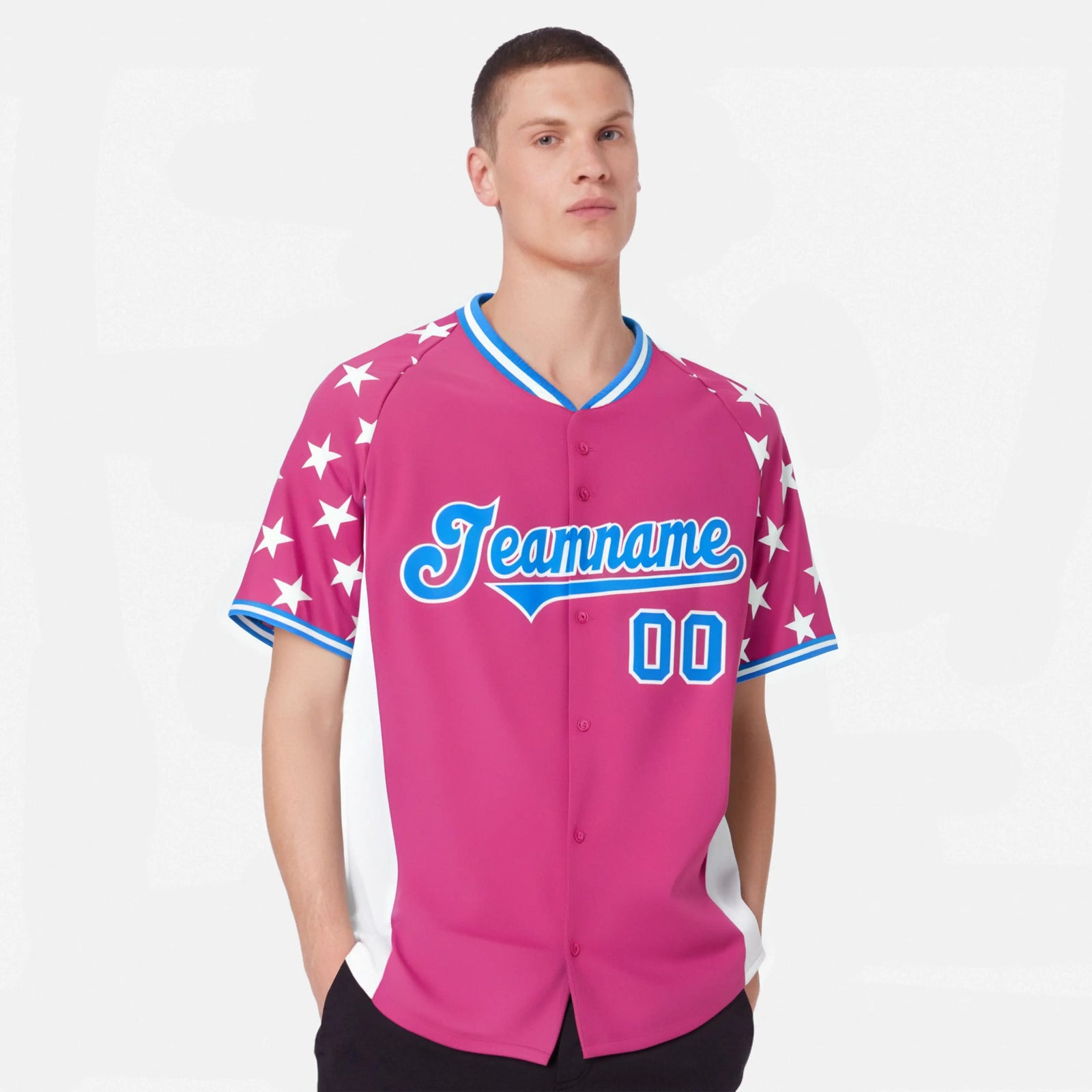 Custom Pink Powder Blue Gradient Side Personalized Star Pattern Authentic Baseball Jersey