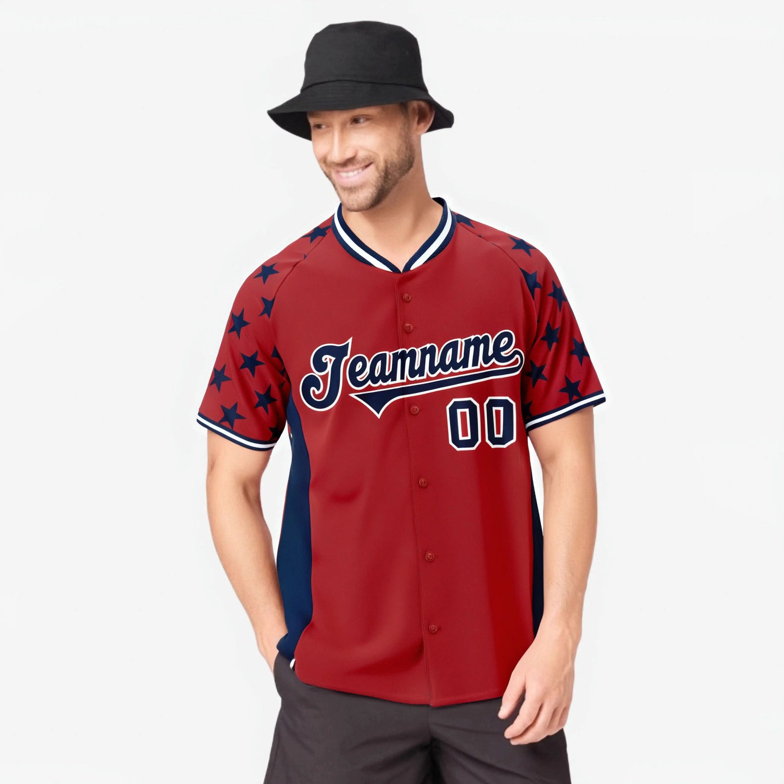 Custom Red Navy Gradient Side Personalized Star Pattern Authentic Baseball Jersey