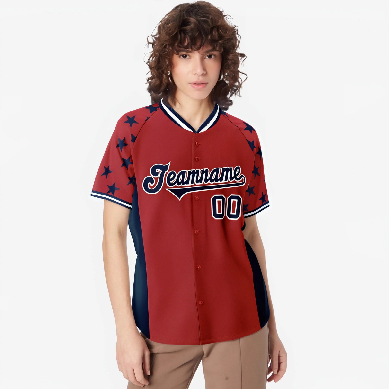 Custom Red Navy Gradient Side Personalized Star Pattern Authentic Baseball Jersey