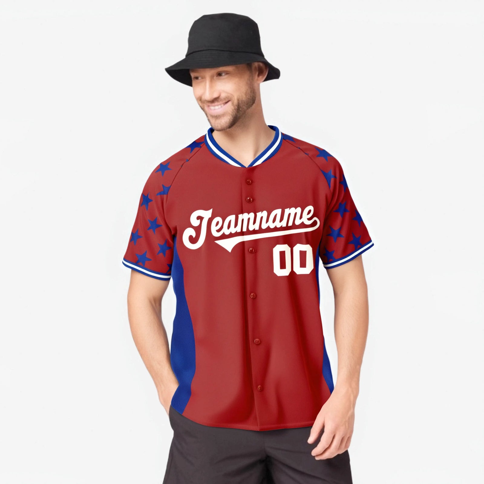 Custom Red Royal Blue Gradient Side Personalized Star Pattern Authentic Baseball Jersey