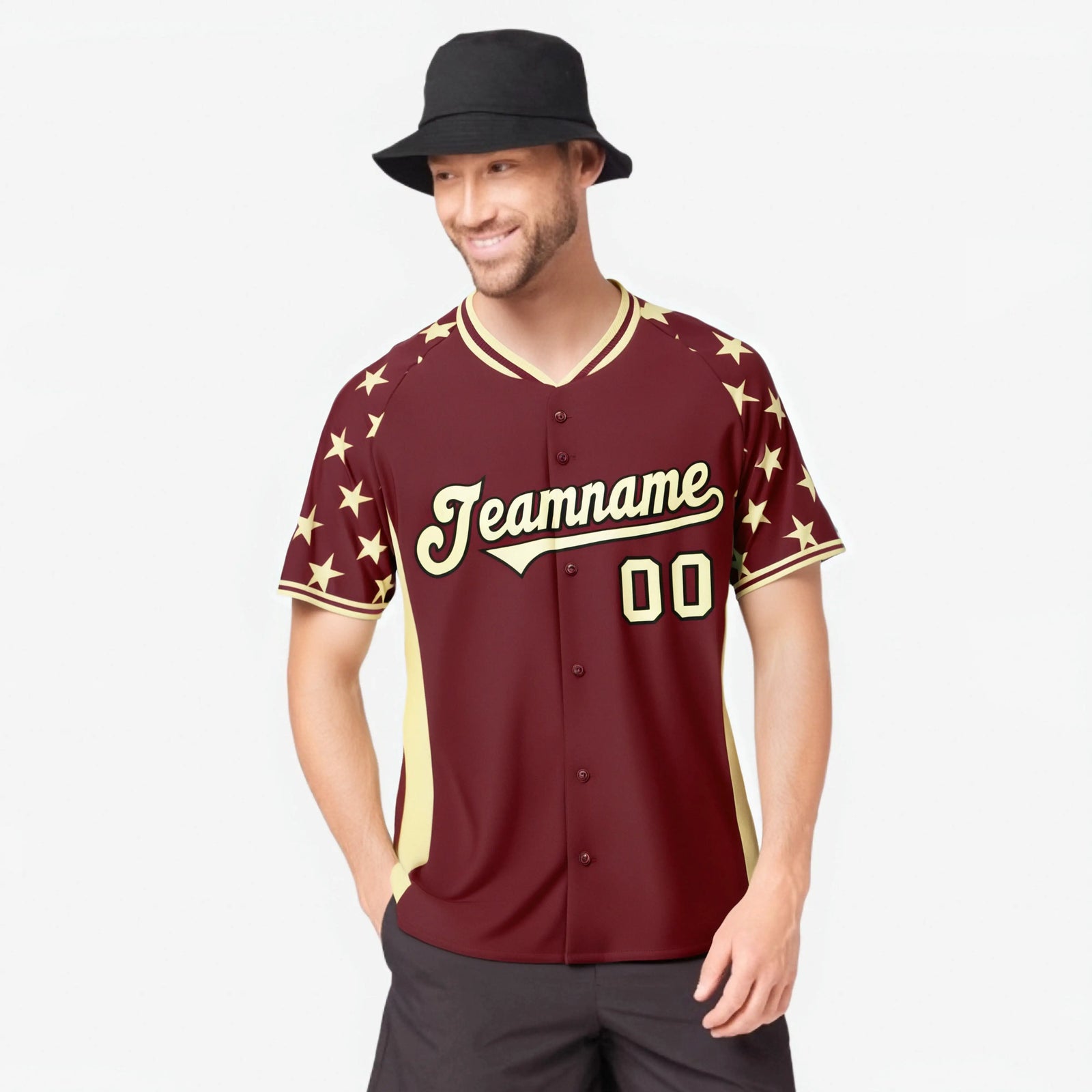 Custom Crimson Khaki Gradient Side Personalized Star Pattern Authentic Baseball Jersey