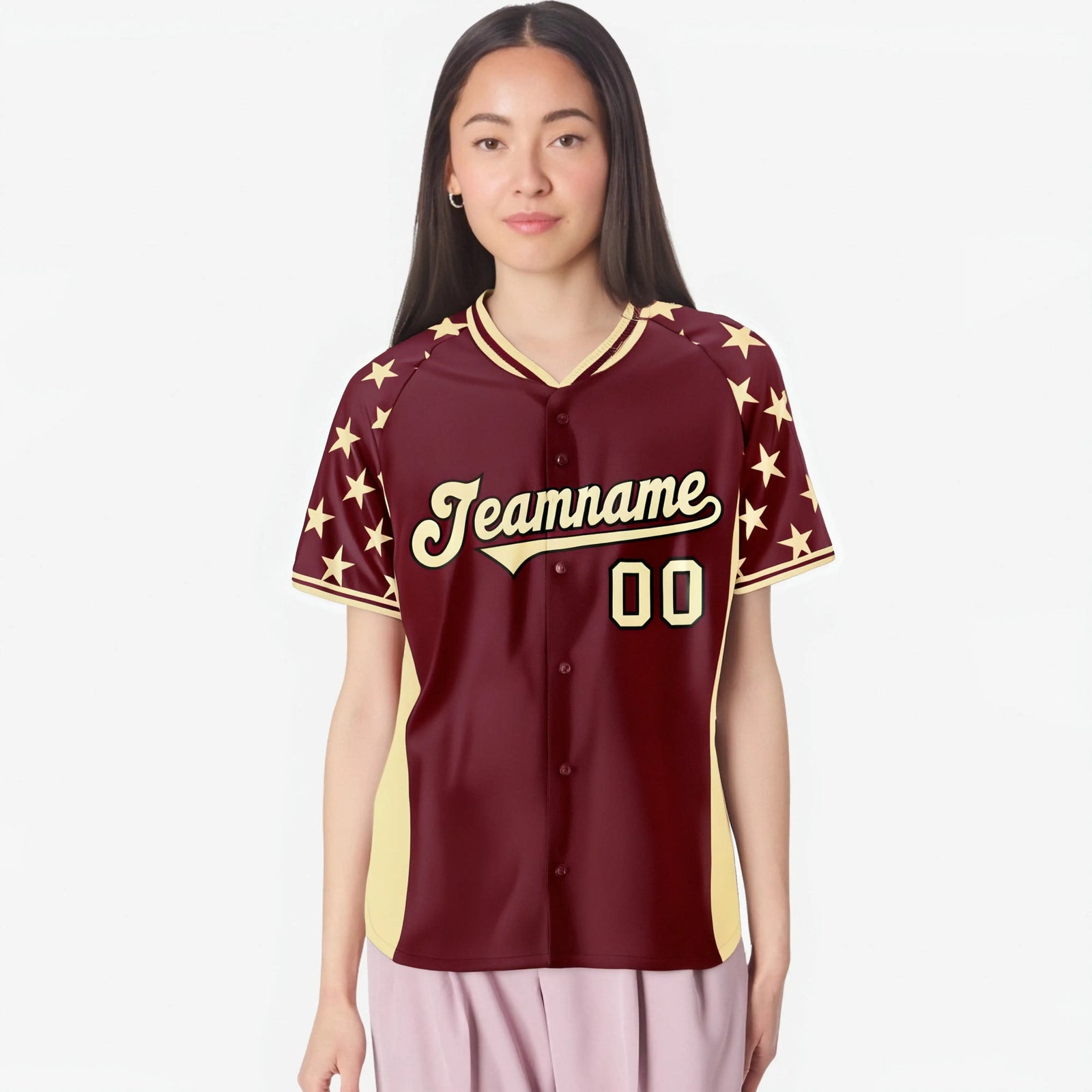 Custom Crimson Khaki Gradient Side Personalized Star Pattern Authentic Baseball Jersey