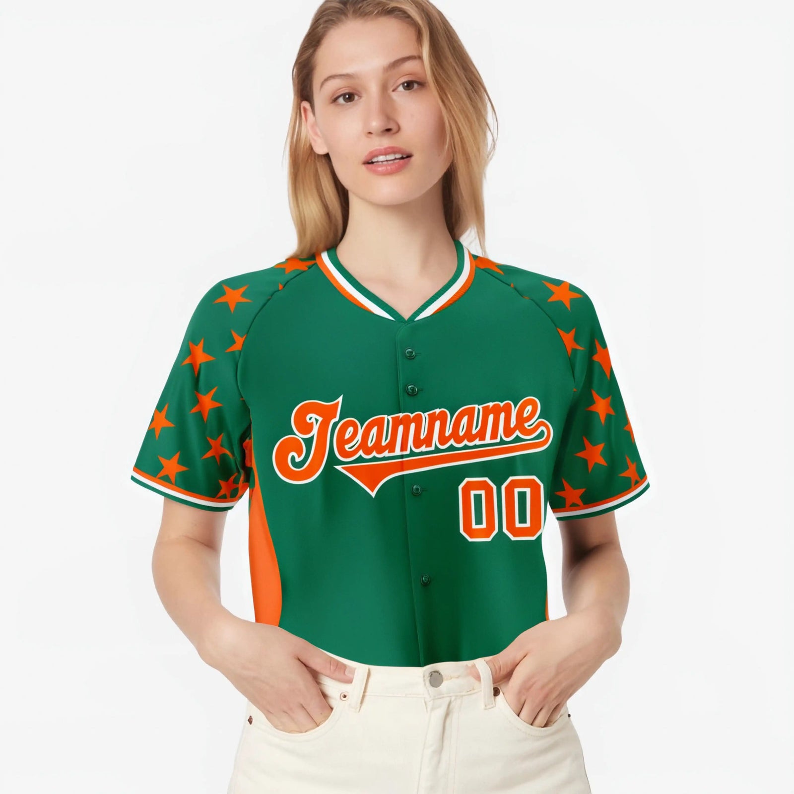 Custom Kelly Green Orange Gradient Side Personalized Star Pattern Authentic Baseball Jersey
