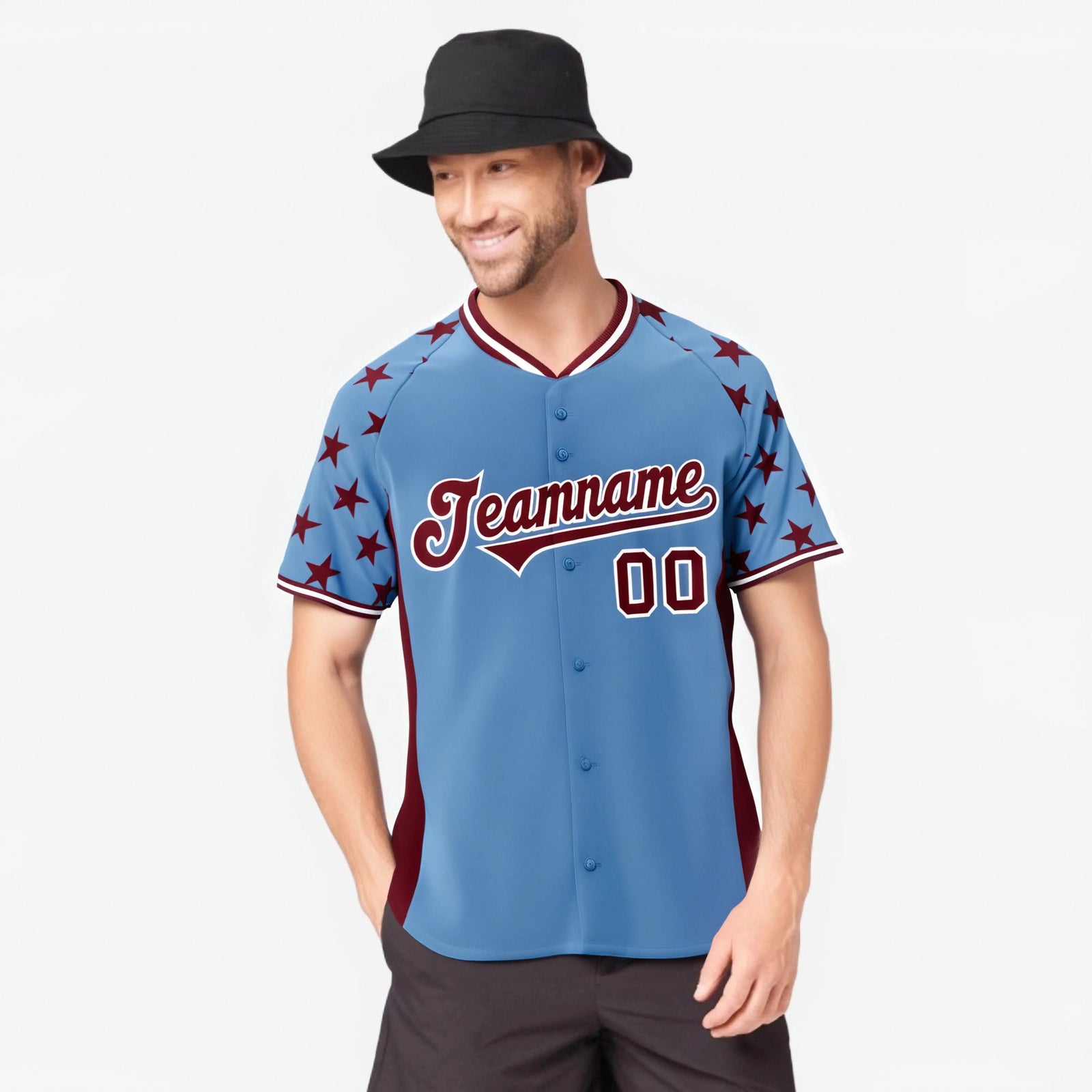 Custom Light Blue Crimson Gradient Side Personalized Star Pattern Authentic Baseball Jersey