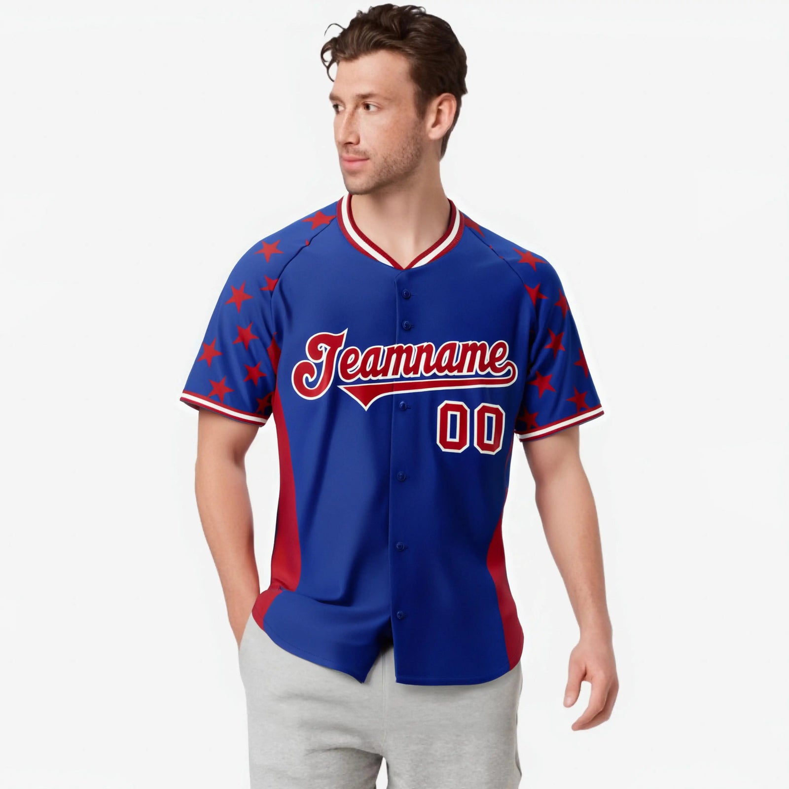 Custom Royal Blue Red Gradient Side Personalized Star Pattern Authentic Baseball Jersey