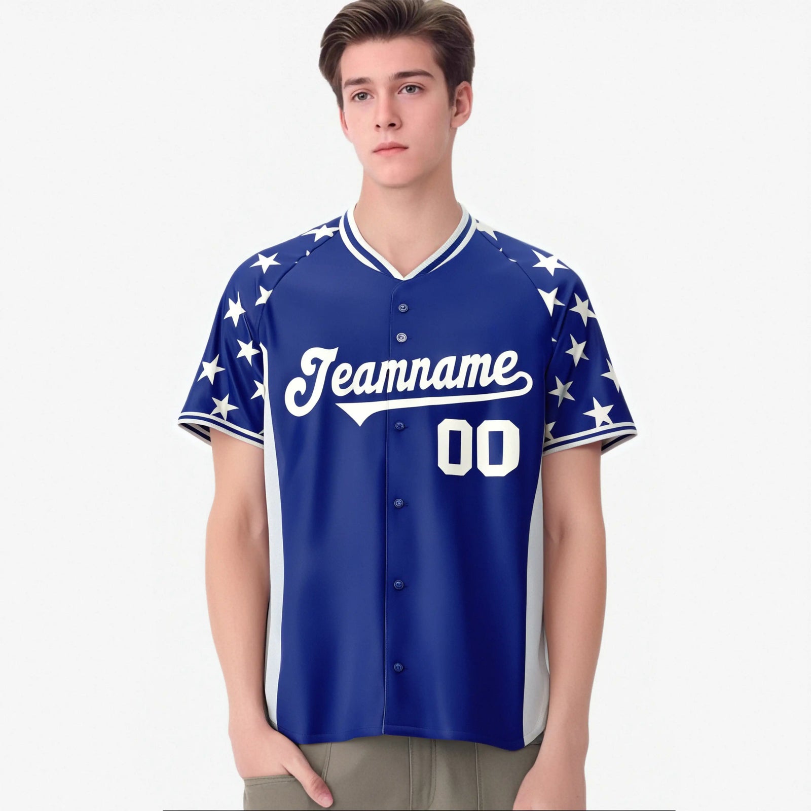 Custom Royal Blue Gray Gradient Side Personalized Star Pattern Authentic Baseball Jersey