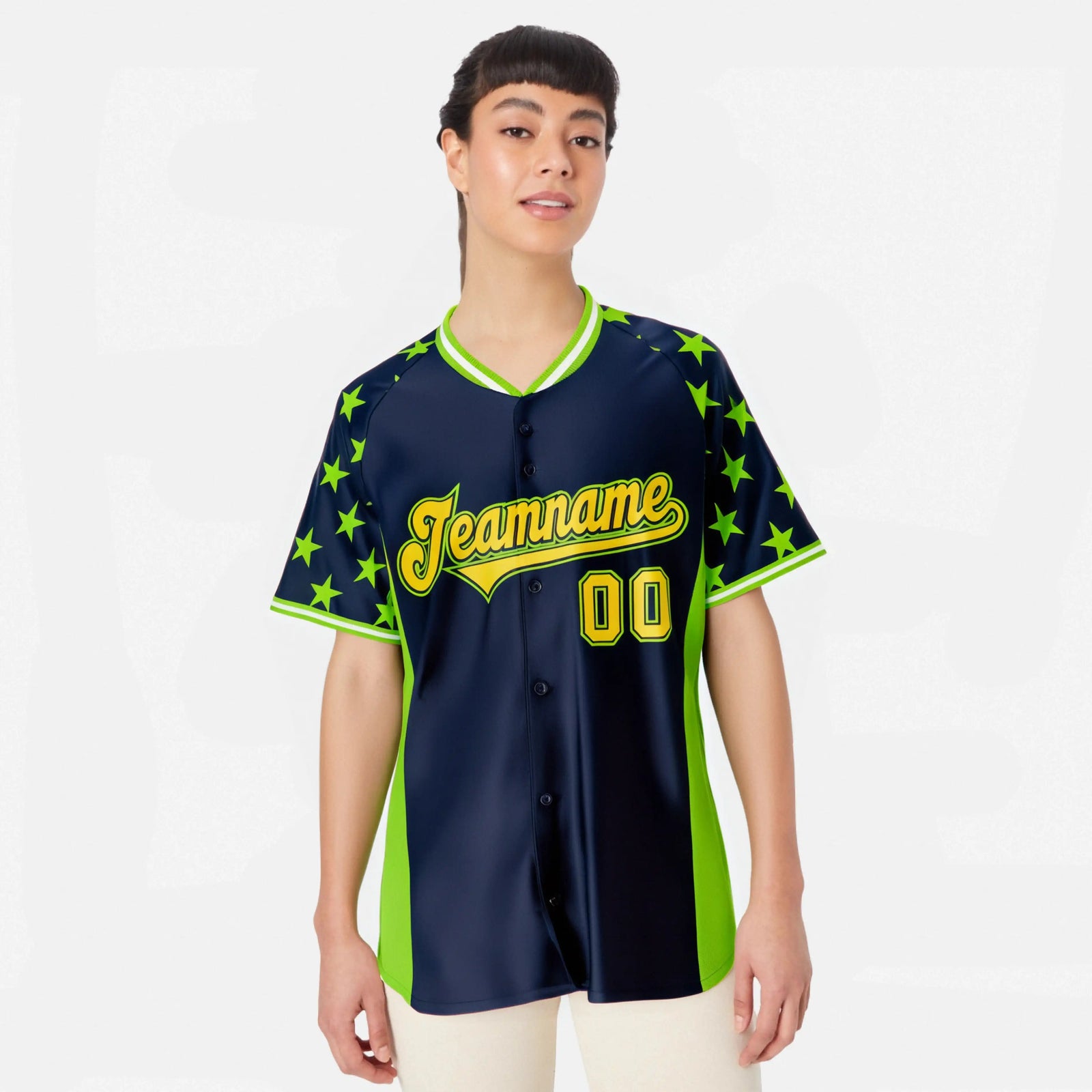 Custom Navy Neon Green Gradient Side Personalized Star Pattern Authentic Baseball Jersey
