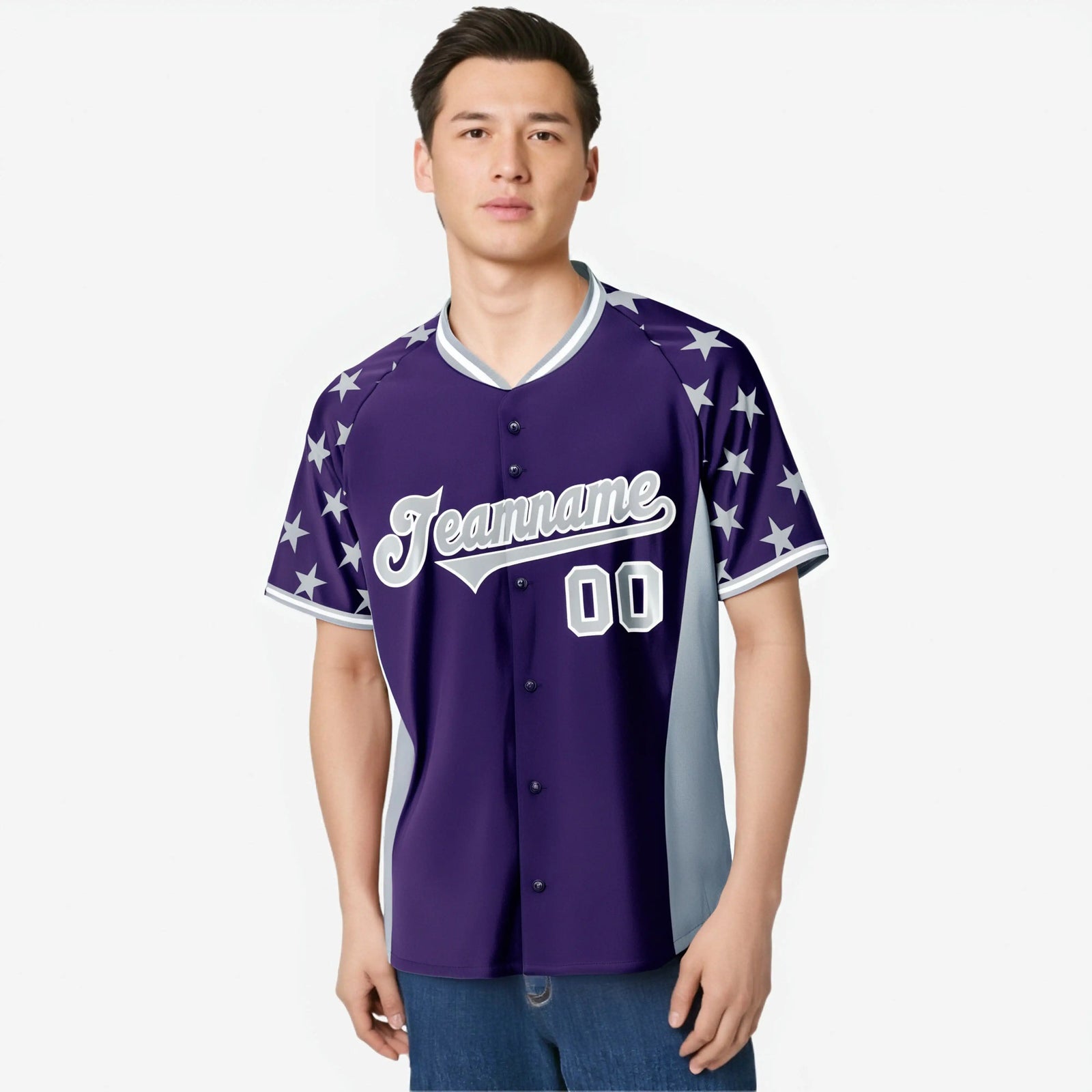 Custom Purple Gray Gradient Side Personalized Star Pattern Authentic Baseball Jersey