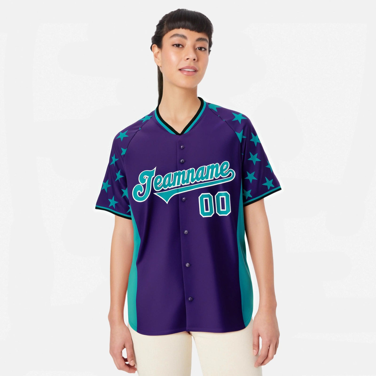 Custom Purple Aqua Gradient Side Personalized Star Pattern Authentic Baseball Jersey